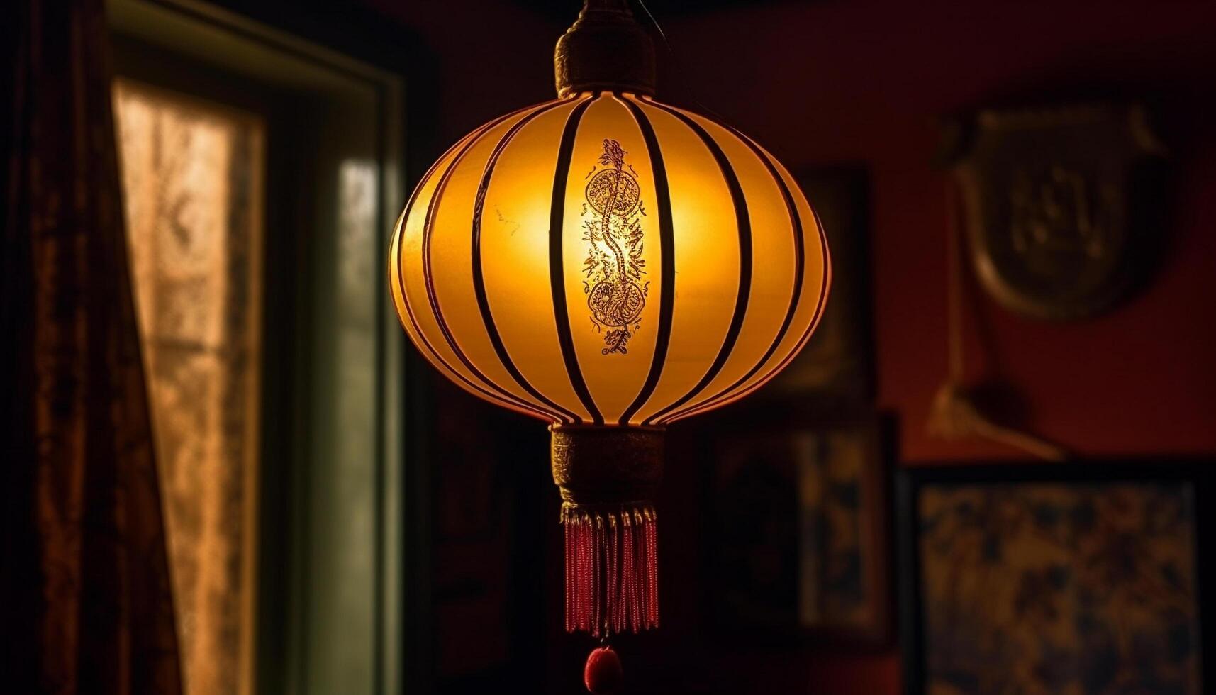 Chinese lanterns hanging, illuminating the night with ancient elegance and tradition generated by AI photo