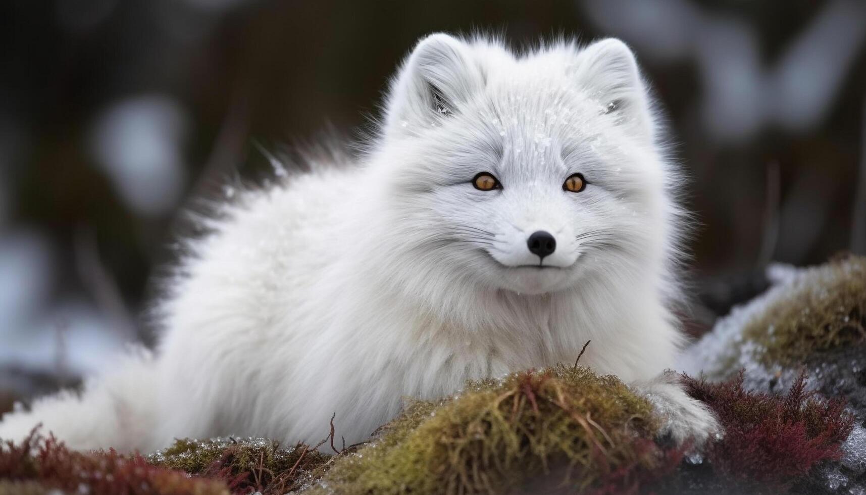 Cute puppy in the snow, looking at camera with furry coat generated by AI photo