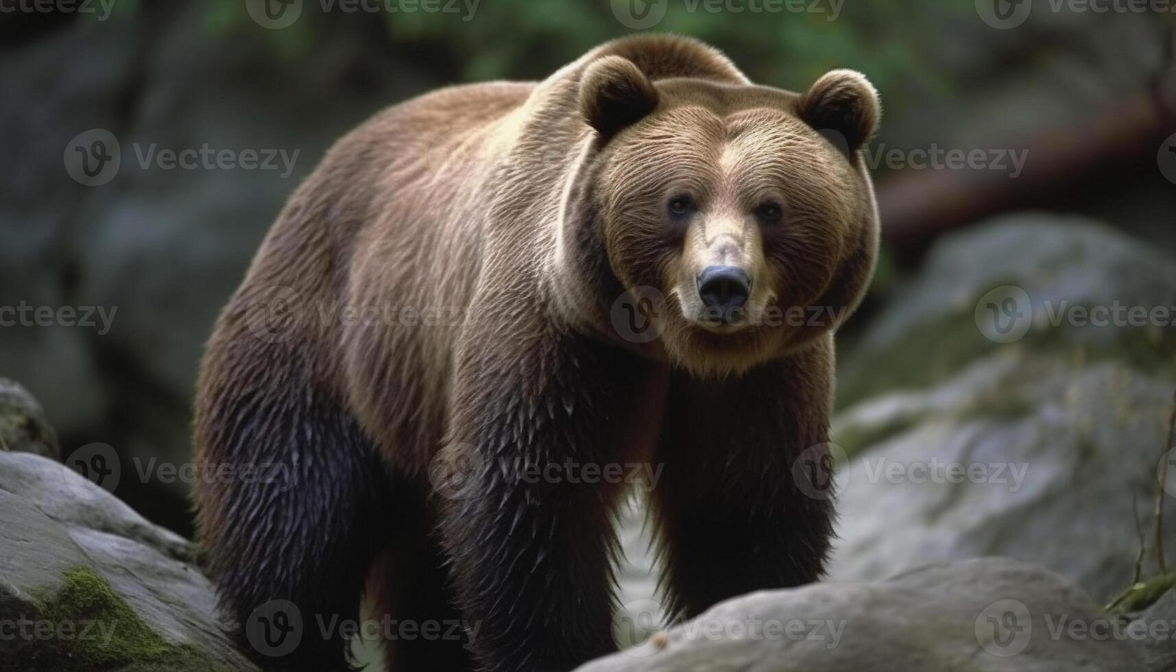 A majestic grizzly bear walking in the snowy wilderness generated by AI photo