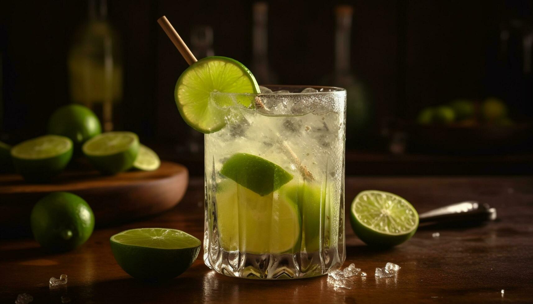 Refreshing mojito cocktail with lime, ice, and fresh citrus fruit generated by AI photo