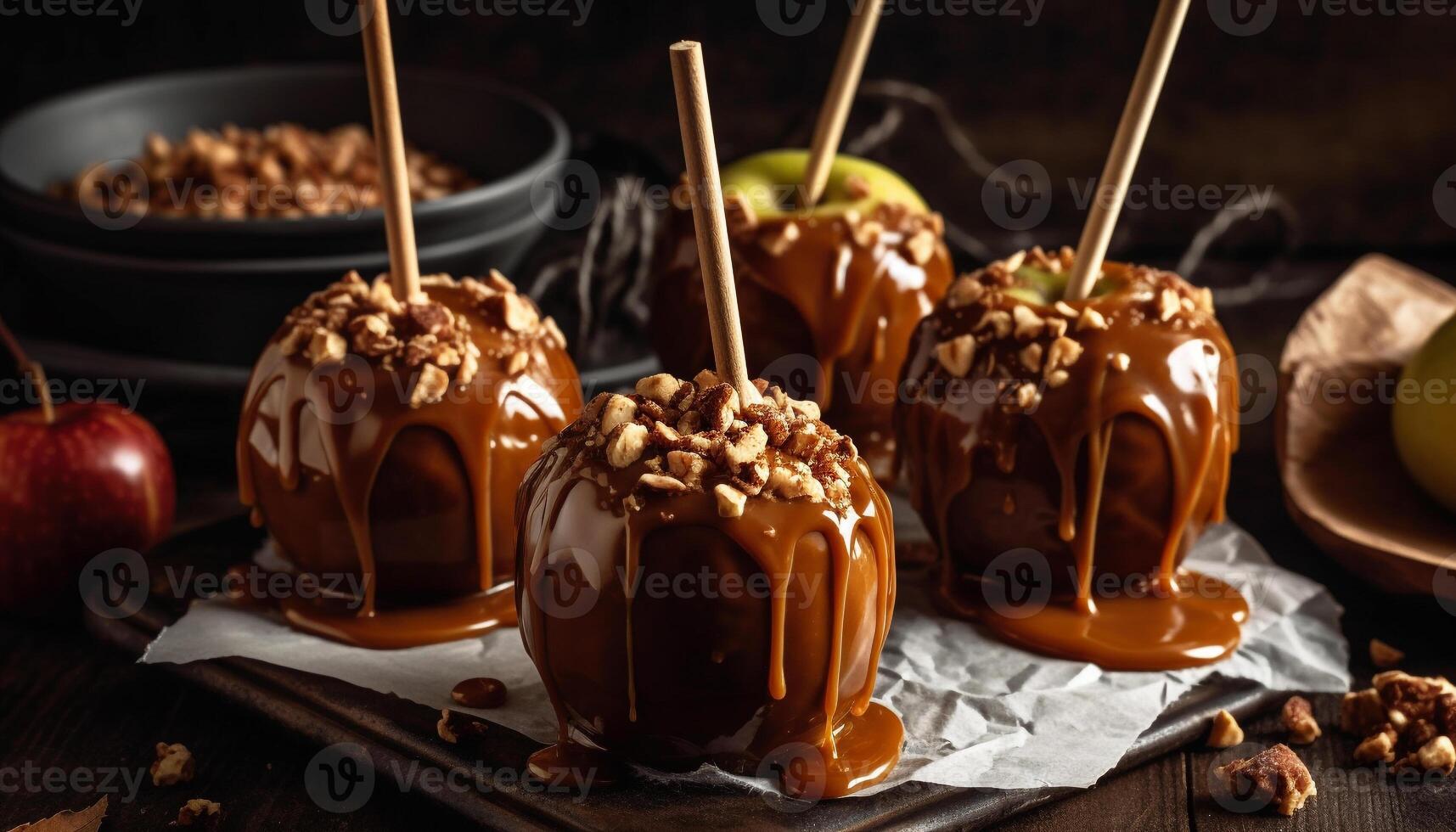 Indulgent gourmet dessert homemade caramel toffee dipped in dark chocolate generated by AI photo