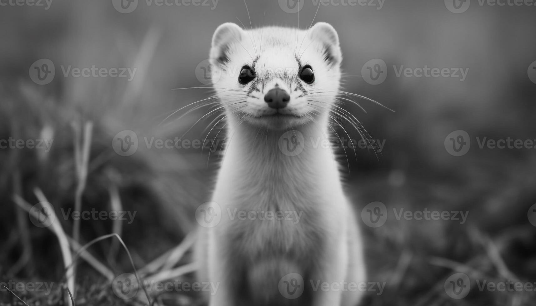 Cute mammal sitting in grass, looking at camera, outdoors generated by AI photo