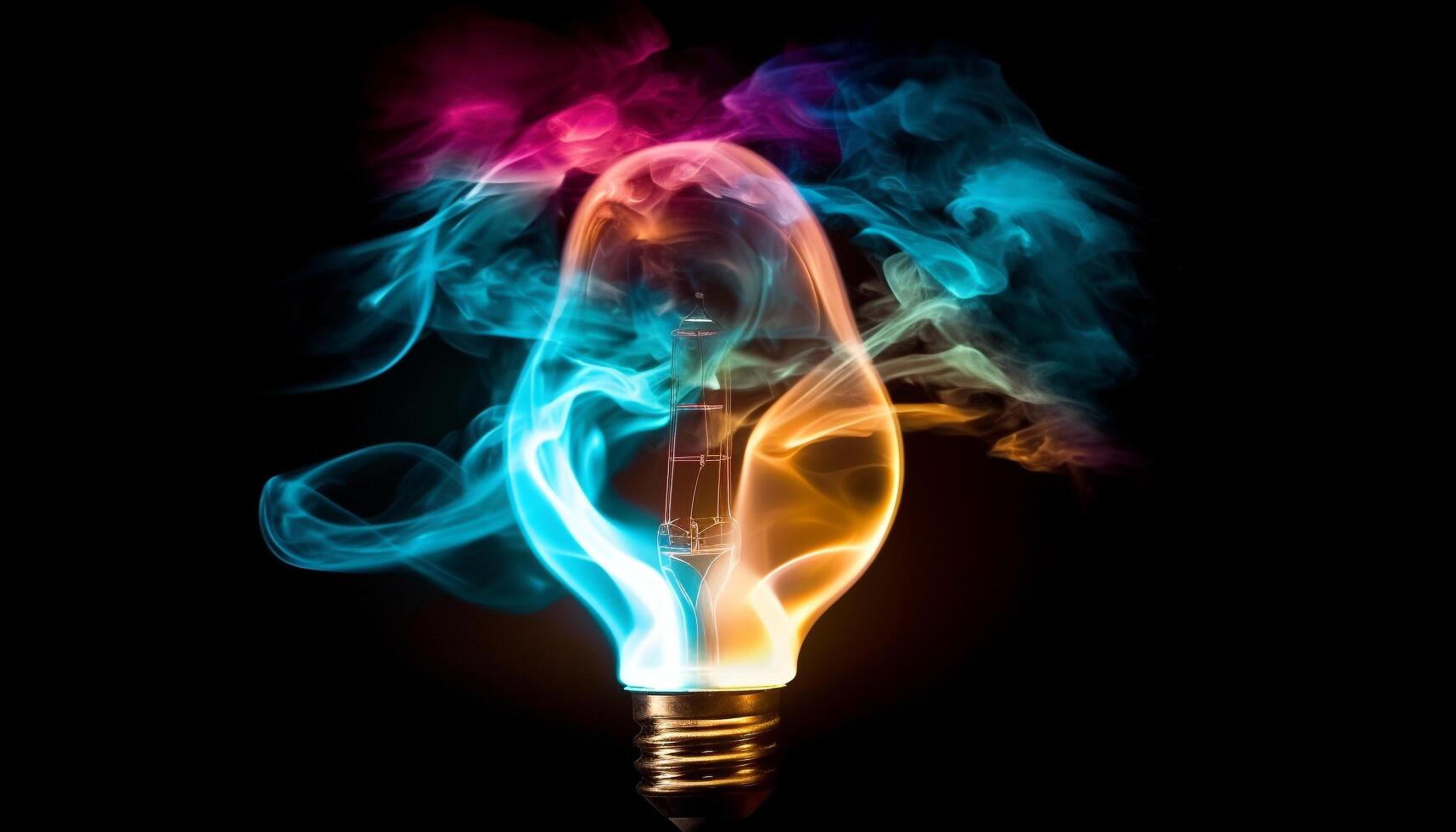 Glowing light bulb ignites abstract imagination, sparking creativity and ideas generated by AI photo