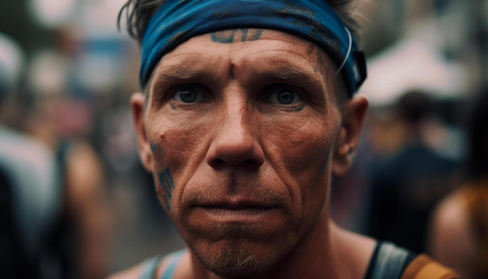 A determined athlete looking at camera in a sports competition generated by AI photo