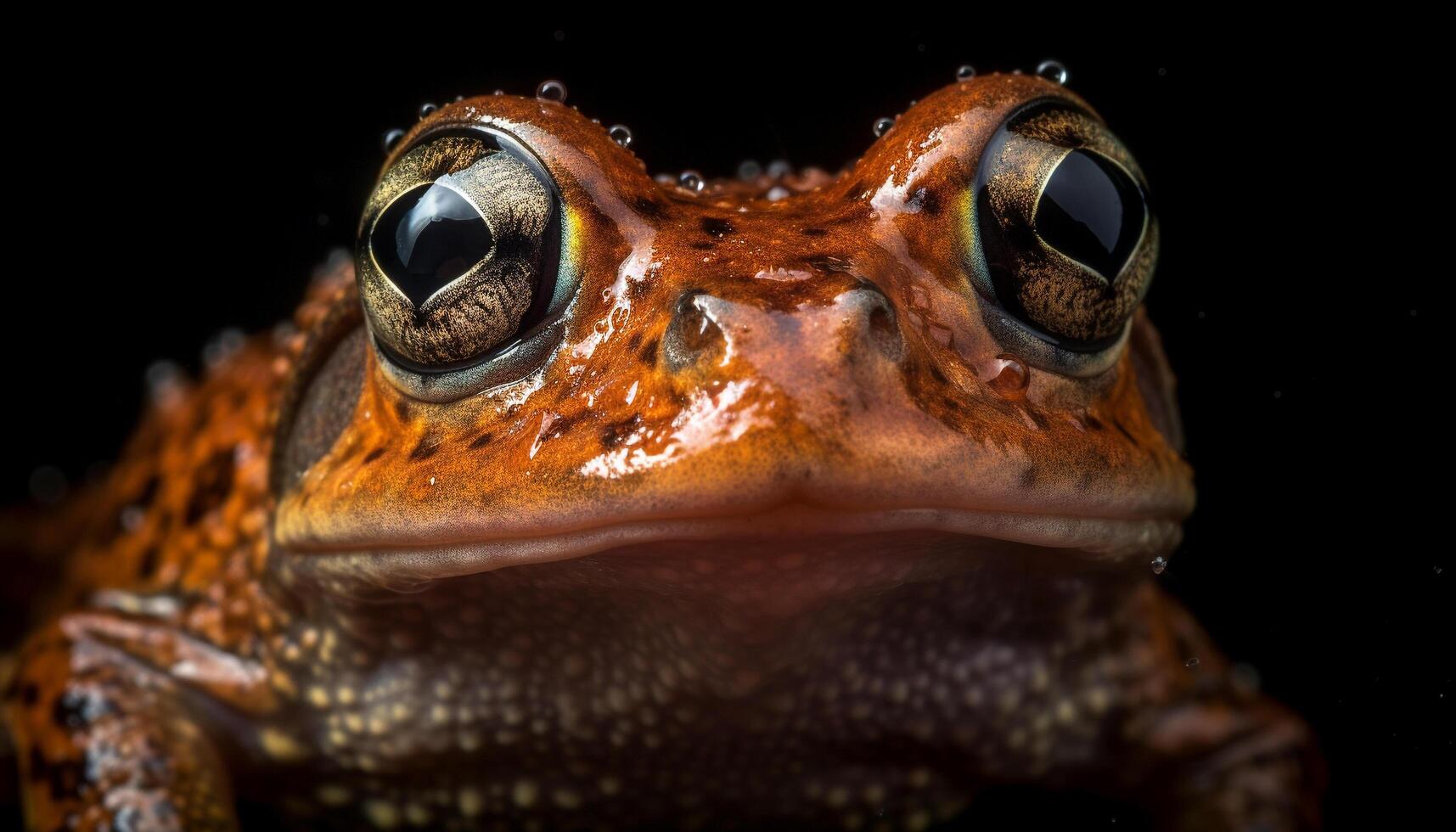 A slimy toad staring, its red eyes watching, in the forest generated by AI photo