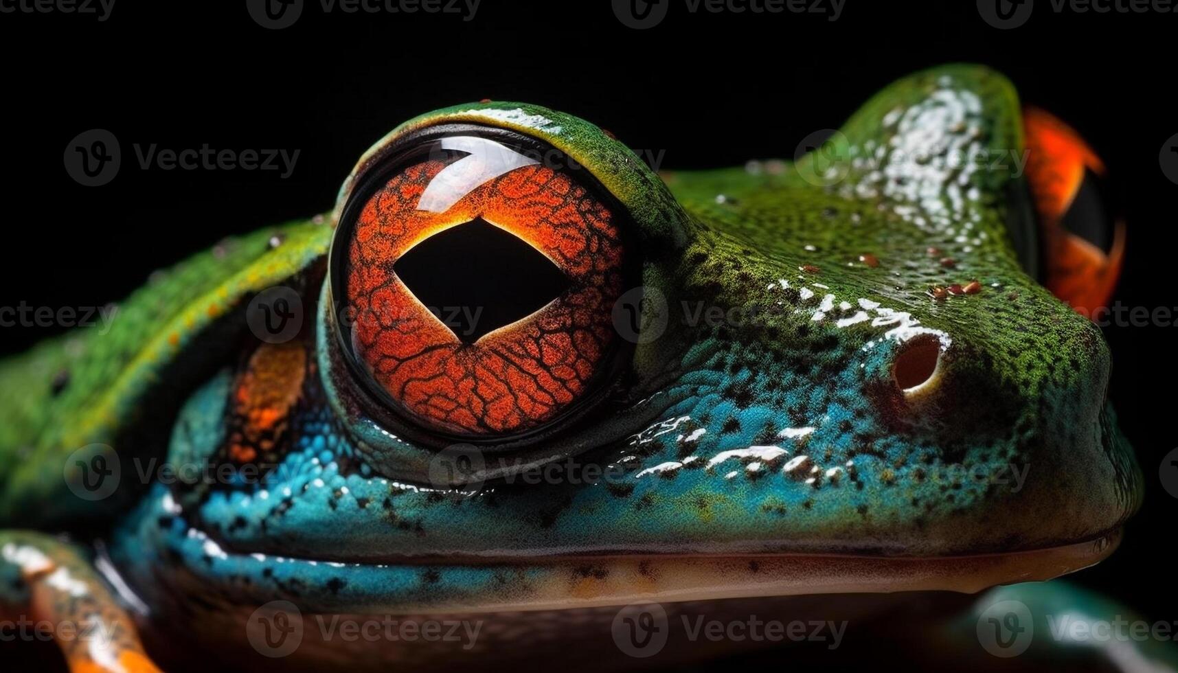 Red eyed tree frog on a leaf in a tropical rainforest generated by AI photo
