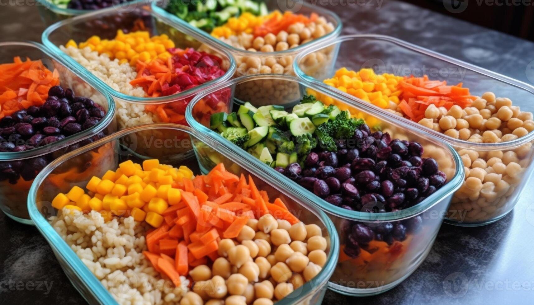 A colorful bowl of fresh, healthy, vegetarian salad with variety generated by AI photo