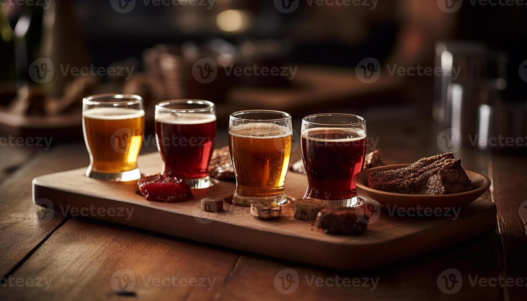 Freshness in a glass, pub dark wood, beer golden celebration generated by AI photo