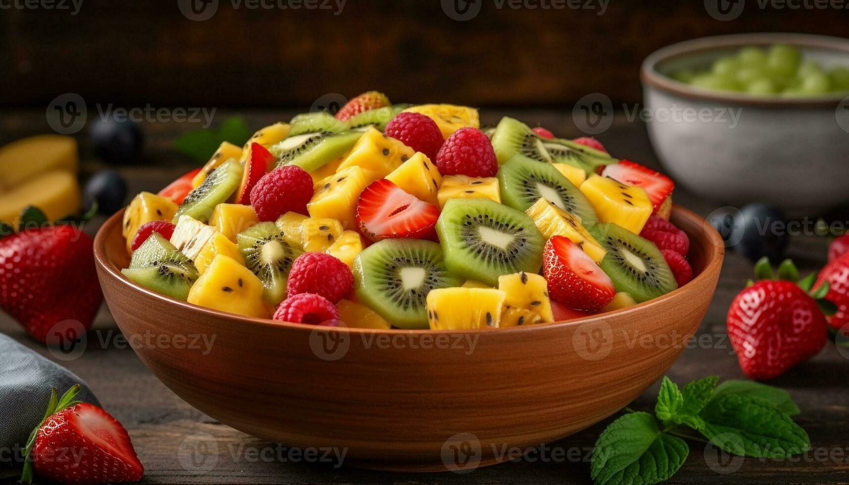 Freshness and nature in a bowl of gourmet strawberry dessert generated by AI photo
