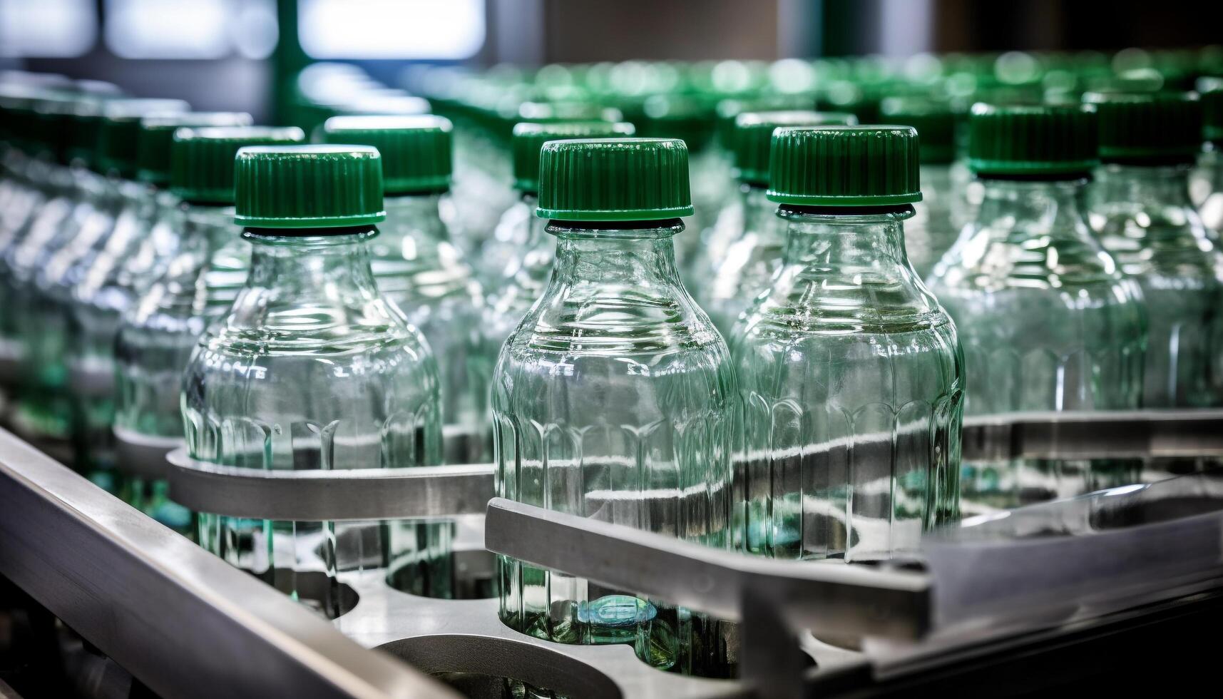 Bottling plant produces clean, transparent water bottles using automated technology generated by AI photo