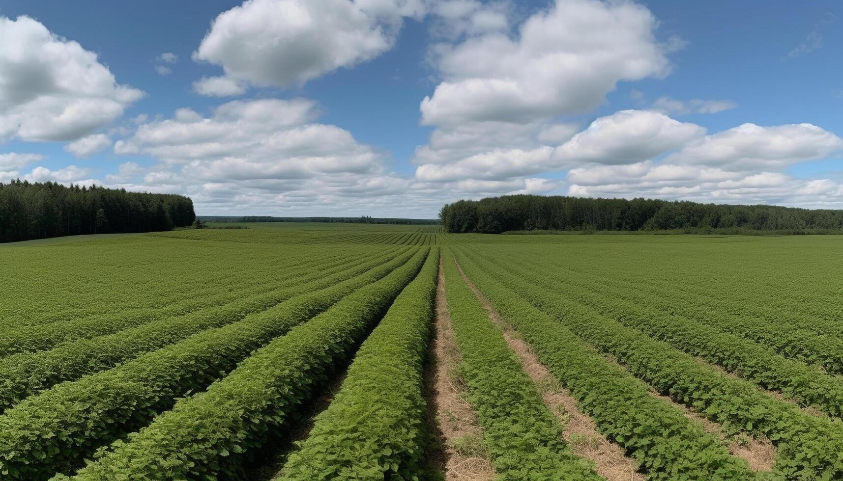 Green meadow, blue sky, tree, fresh air generated by AI photo