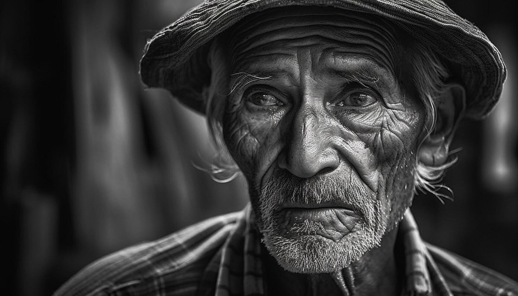 antiguo hombre con gris pelo y barba, mirando a cámara generado por ai foto