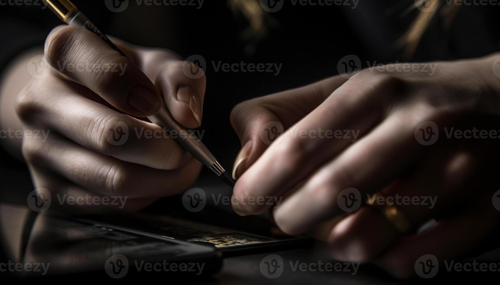 A person hand writing on paper in an office setting generated by AI photo