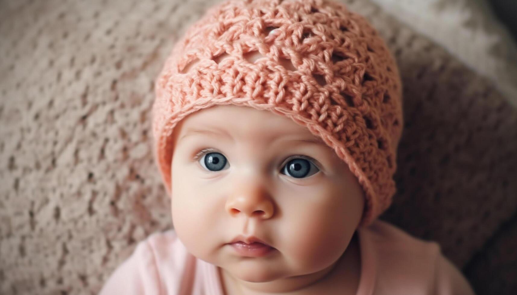 Cute baby girl and boy smiling, wearing winter caps outdoors generated by AI photo