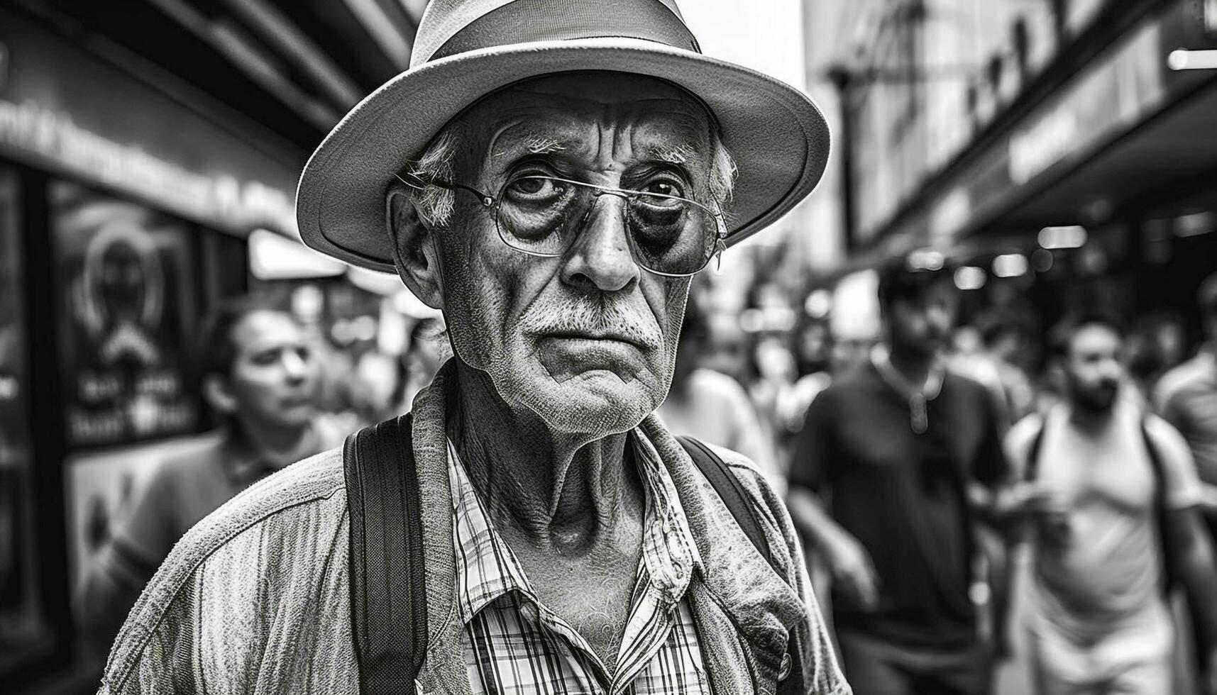 antiguo pasado de moda hombres y mujer en negro y blanco retrato, al aire libre generado por ai foto