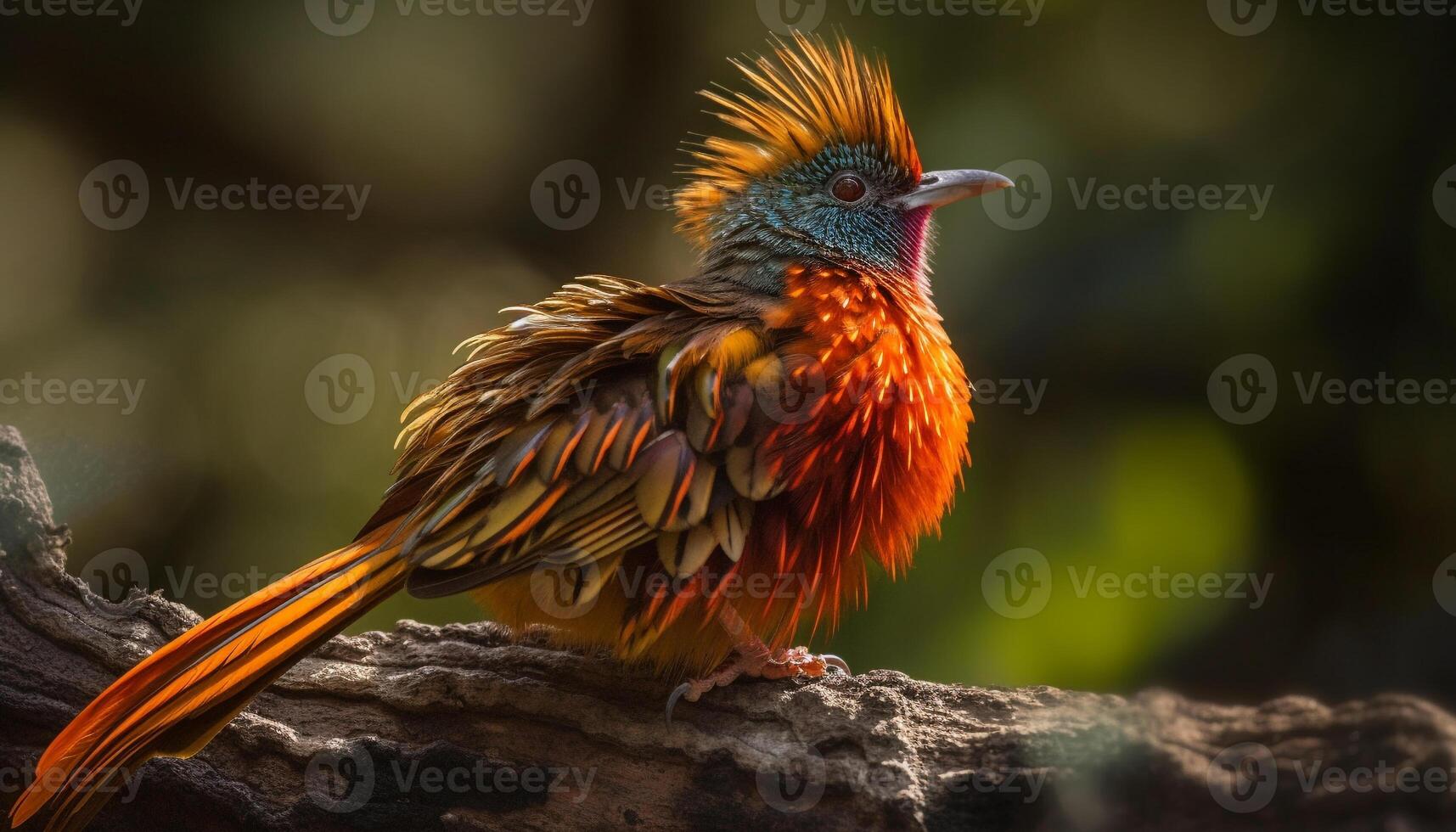 A vibrant macaw perching on a branch in the rainforest generated by AI photo