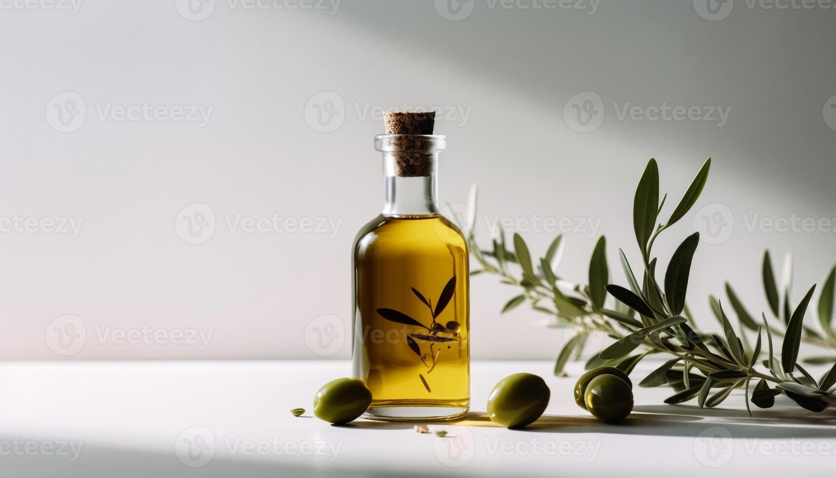 Fresh green olive oil, nature healthy cooking condiment, infused with Mediterranean culture generated by AI photo