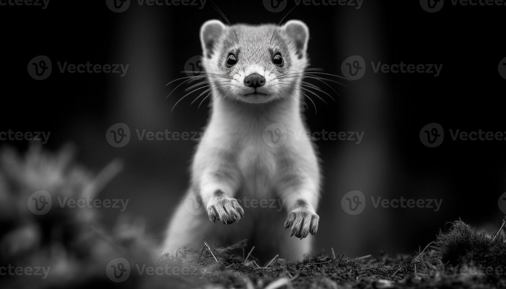 A cute, small, black and white puppy playing in the grass generated by AI photo