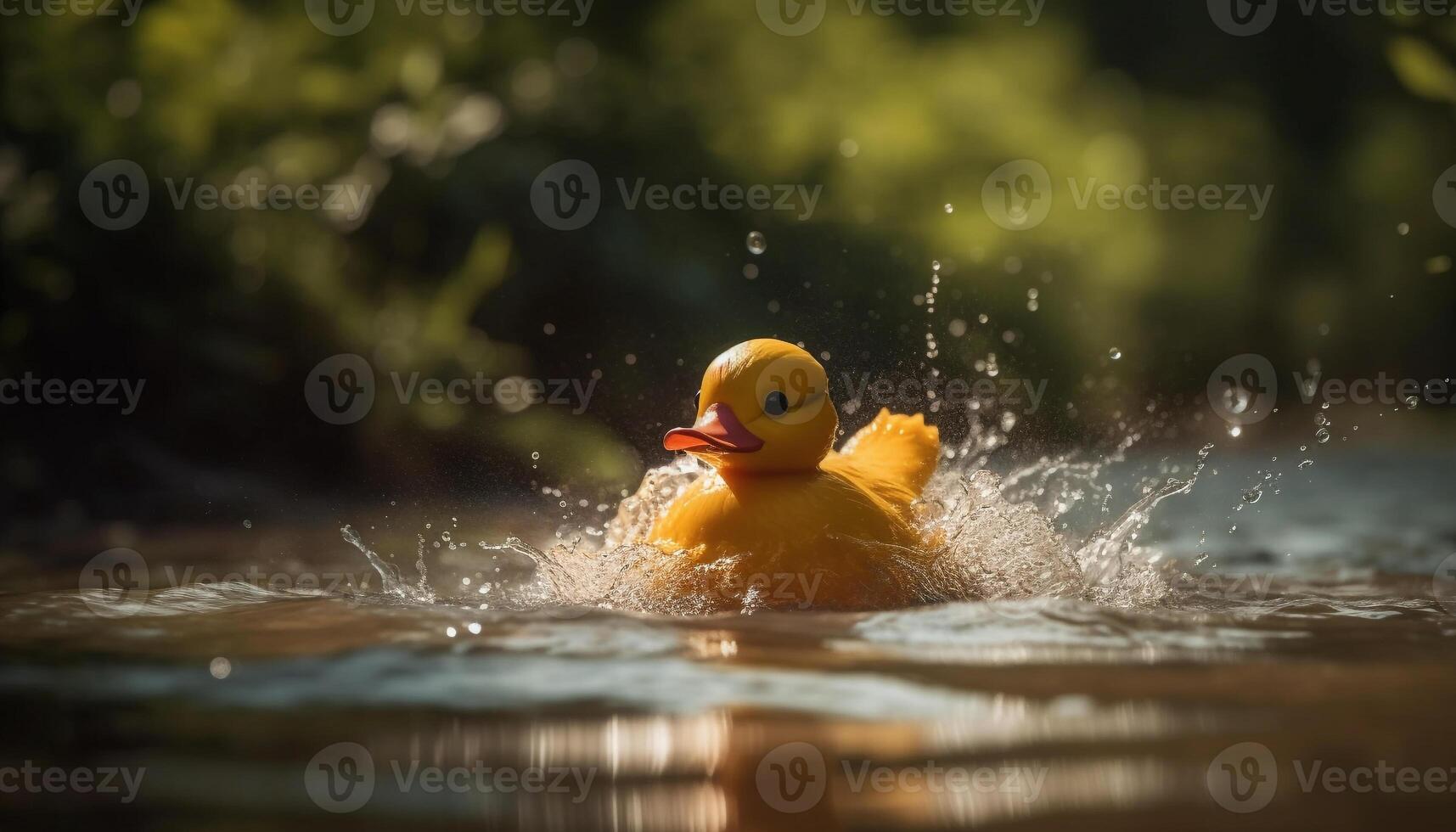 Cute duckling splashing in water, playful and full of joy generated by AI photo