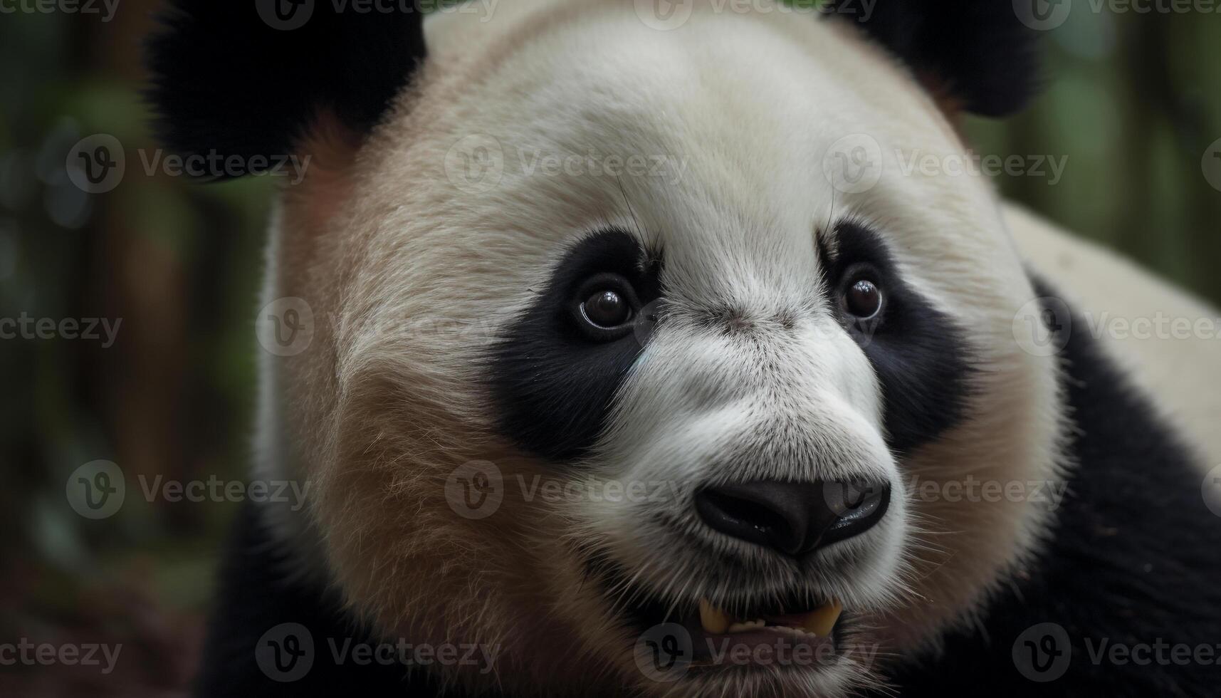 Cute panda, monkey, and lemur in wild forest eating bamboo generated by AI photo