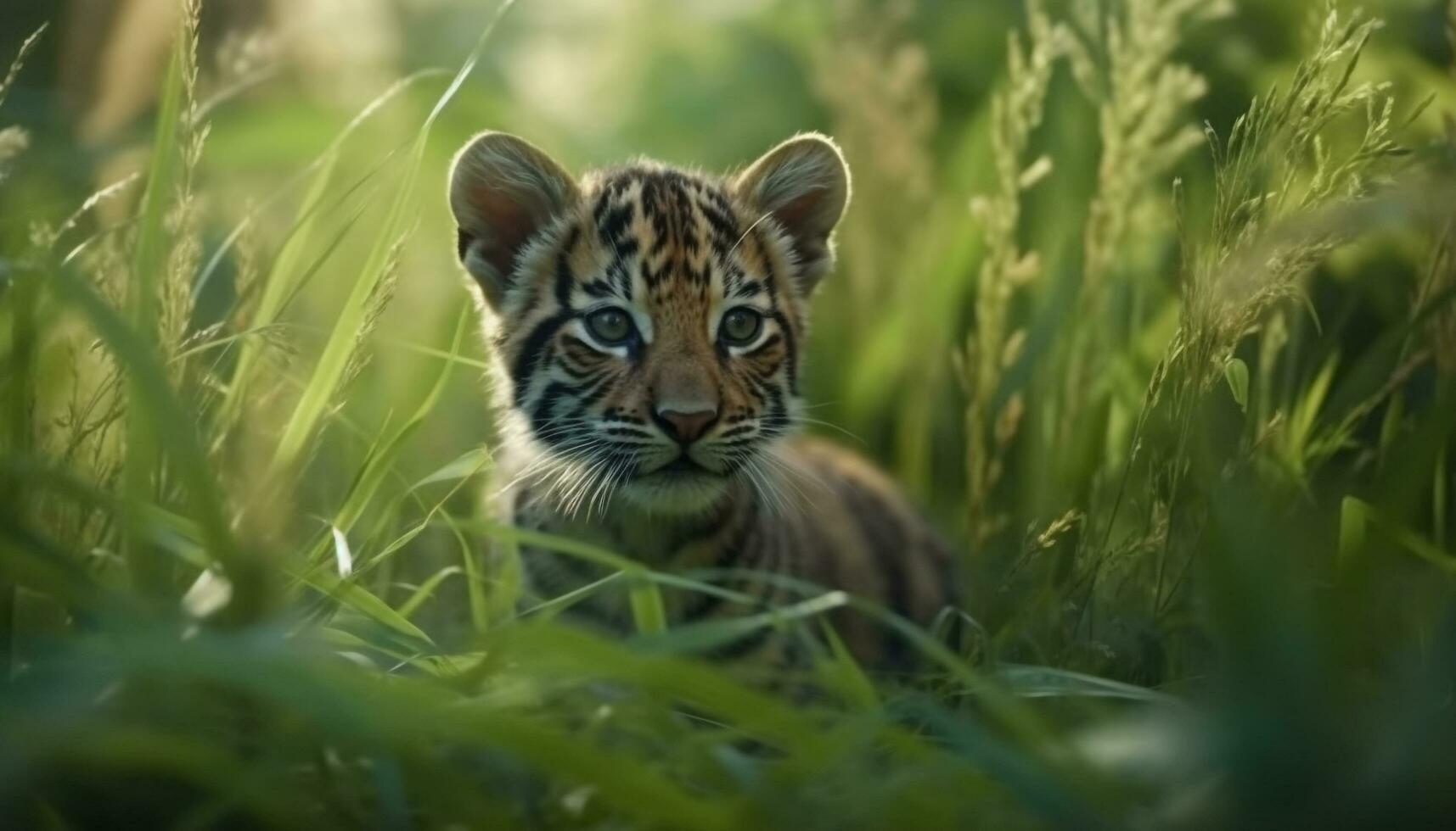 Tiger walking in the wild, staring with fierce beauty generated by AI photo