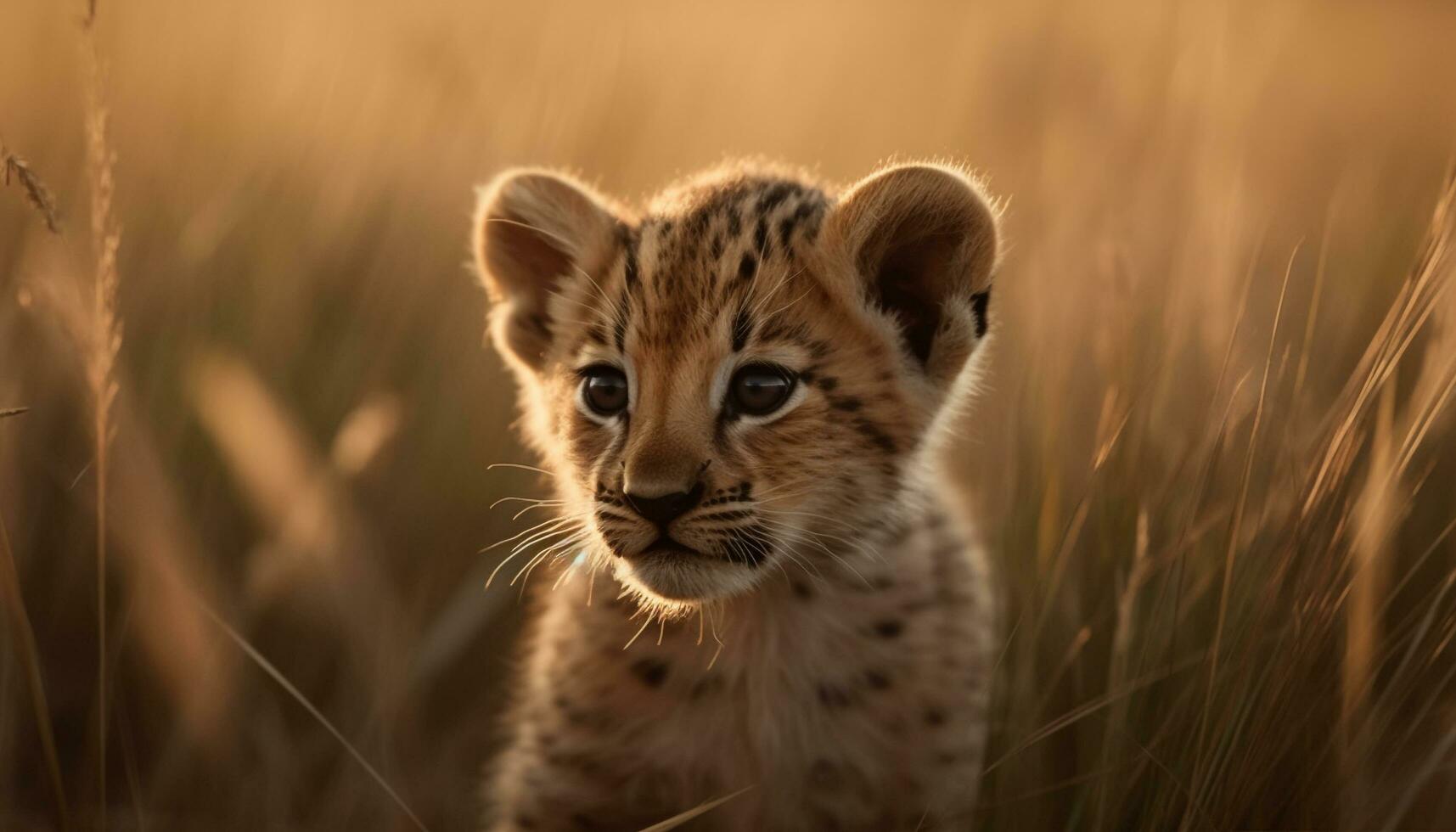Cute cheetah cub looking at camera in African wilderness generated by AI photo