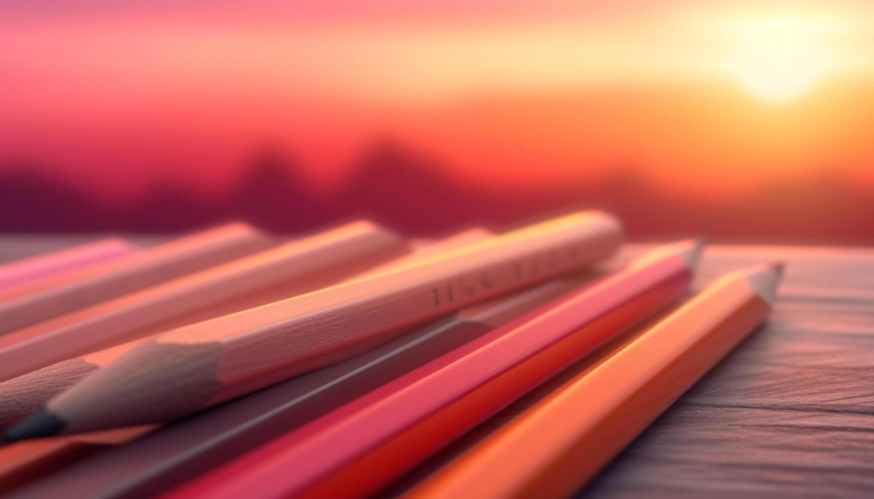 Multi colored pencils on wood table, creating vibrant educational patterns generated by AI photo