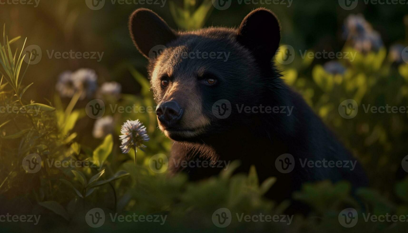 Cute mammal walking in meadow, looking at camera with fluffy fur generated by AI photo