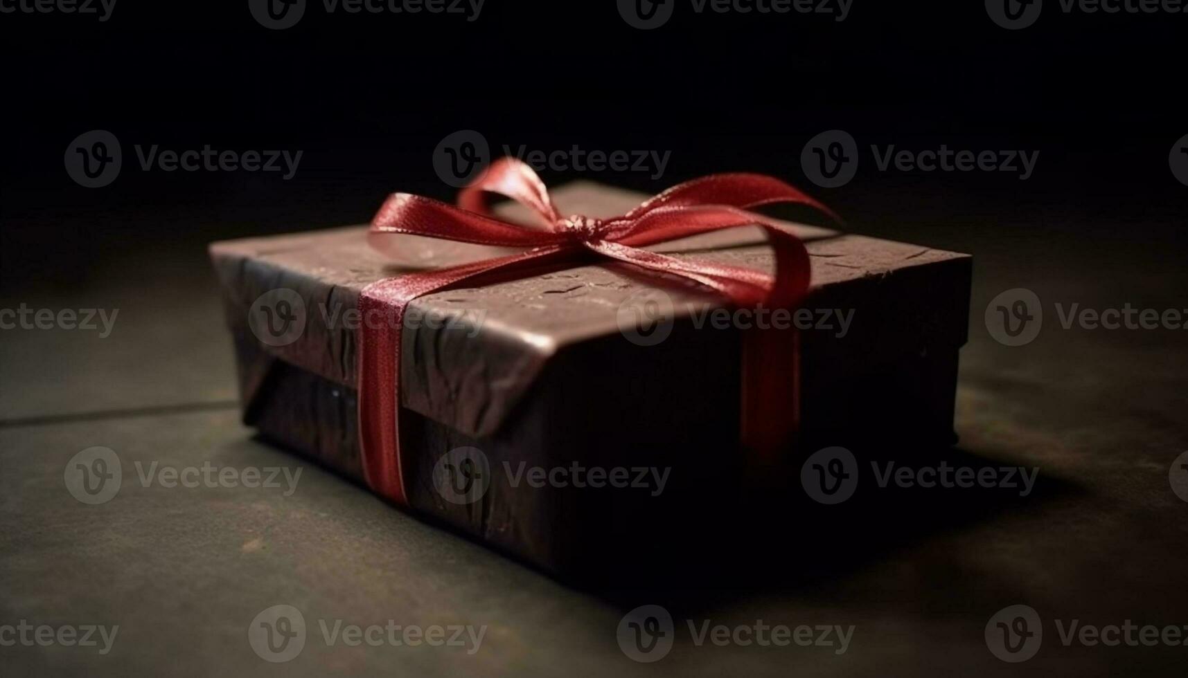 A wrapped gift box on a dark wooden table generated by AI photo