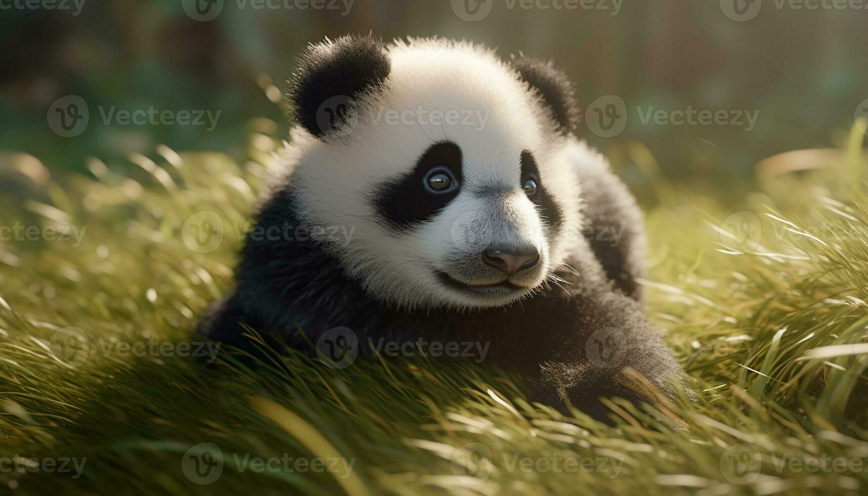 Cute mammal, panda, grass, outdoors, small, endangered species, young animal generated by AI photo
