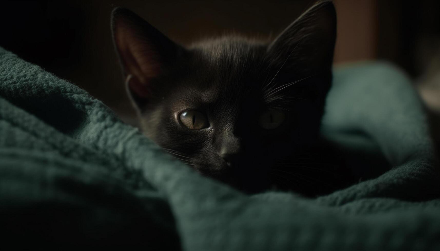 Cute kitten with soft fur, staring, sleeping on comfortable pillow generated by AI photo