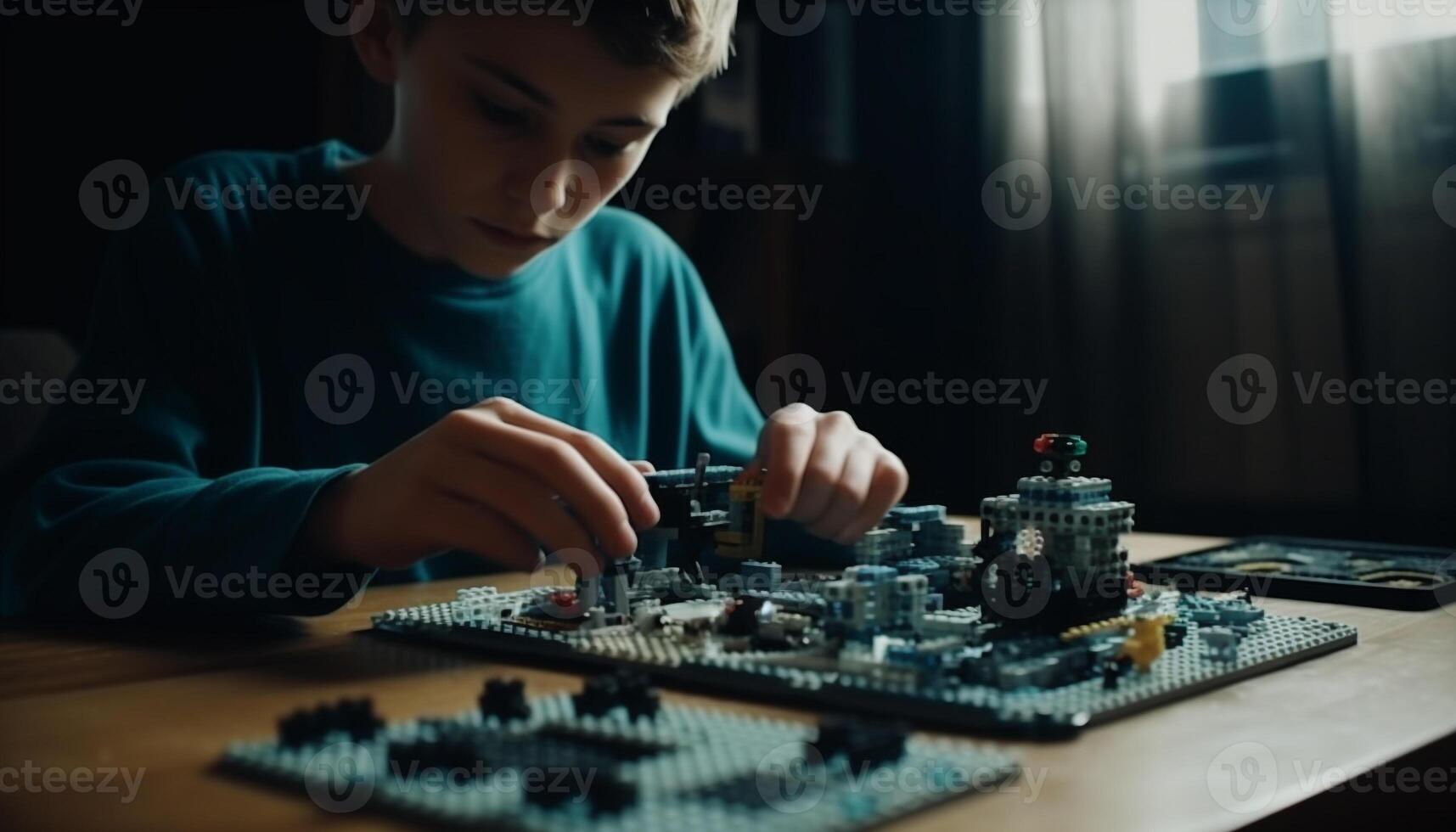 niño jugando con computadora, desarrollando inteligencia y creatividad generado por ai foto