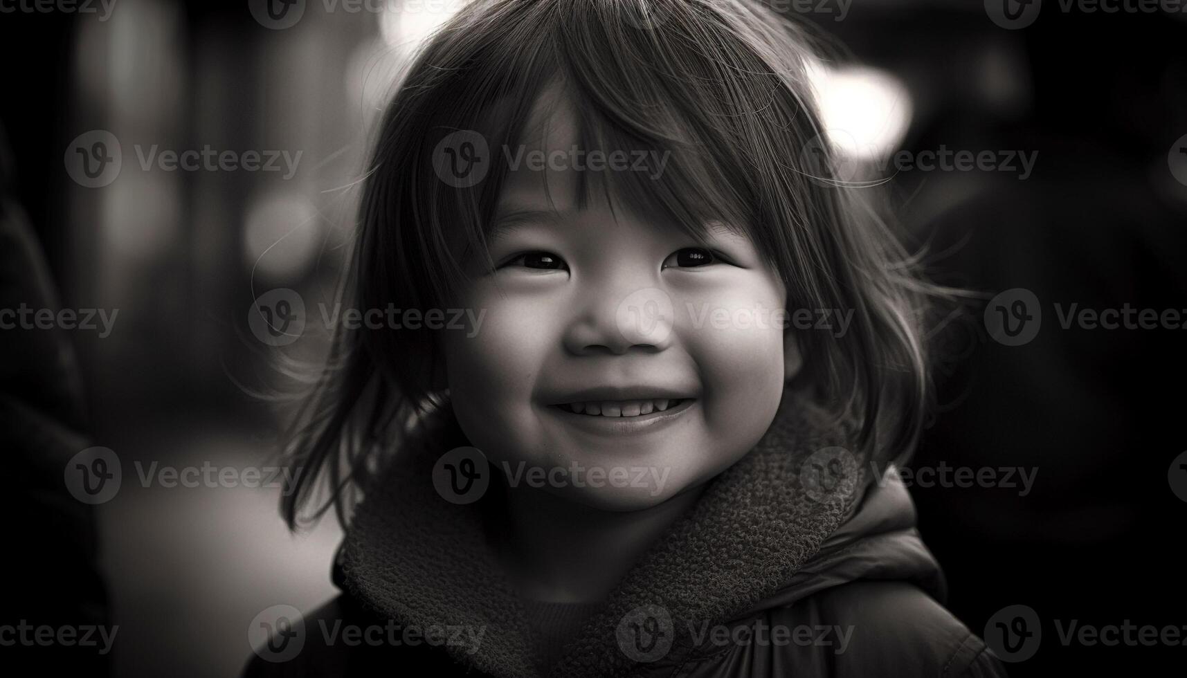 Smiling child, cheerful and cute, outdoors, portrait of happiness generated by AI photo