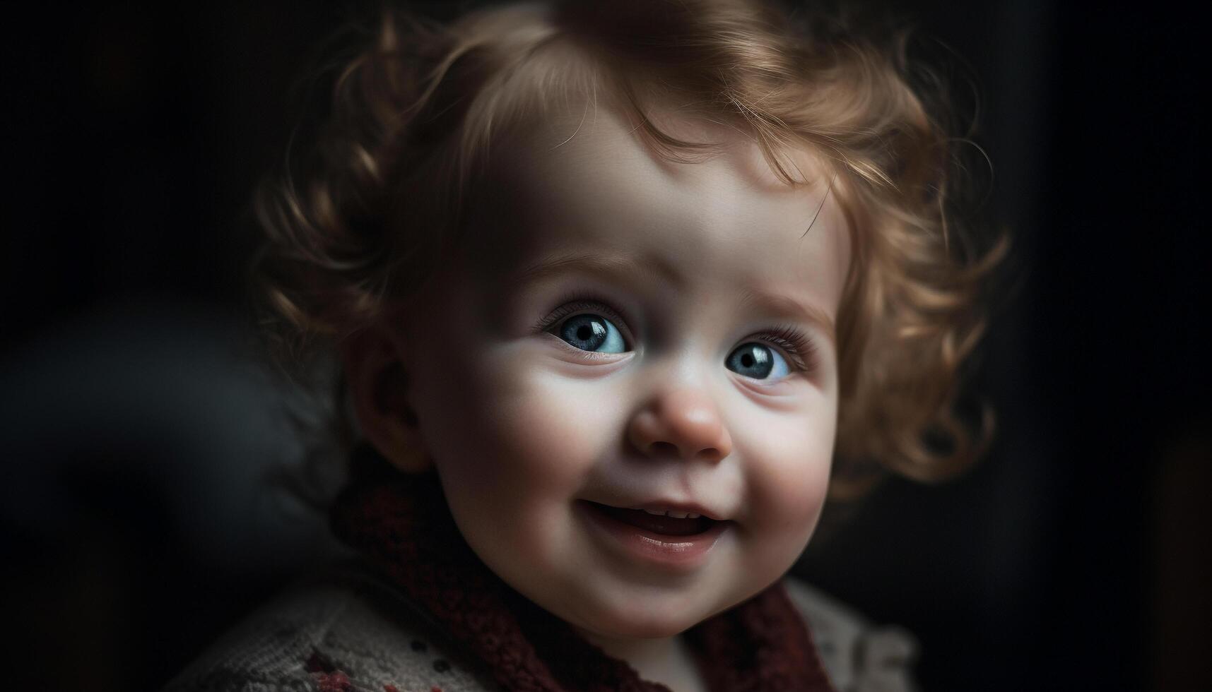 Cute child smiling, portrait of a Caucasian baby, cheerful happiness generated by AI photo