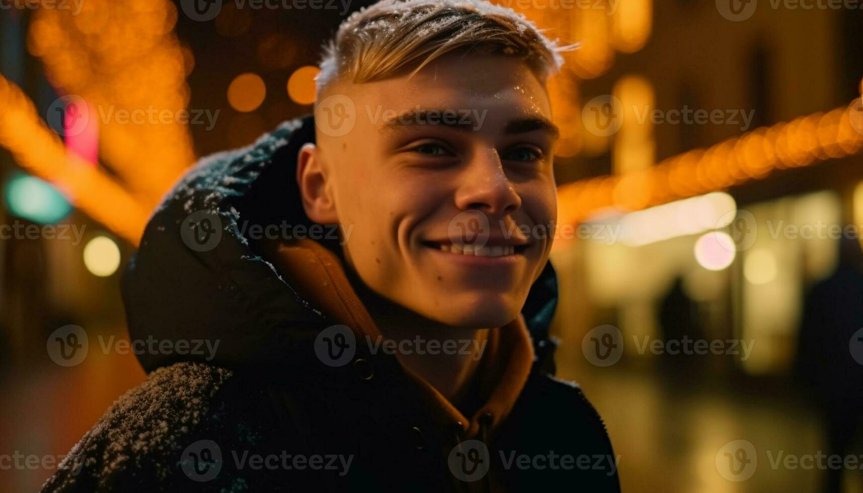 Smiling young adult outdoors, looking at camera with confidence generated by AI photo