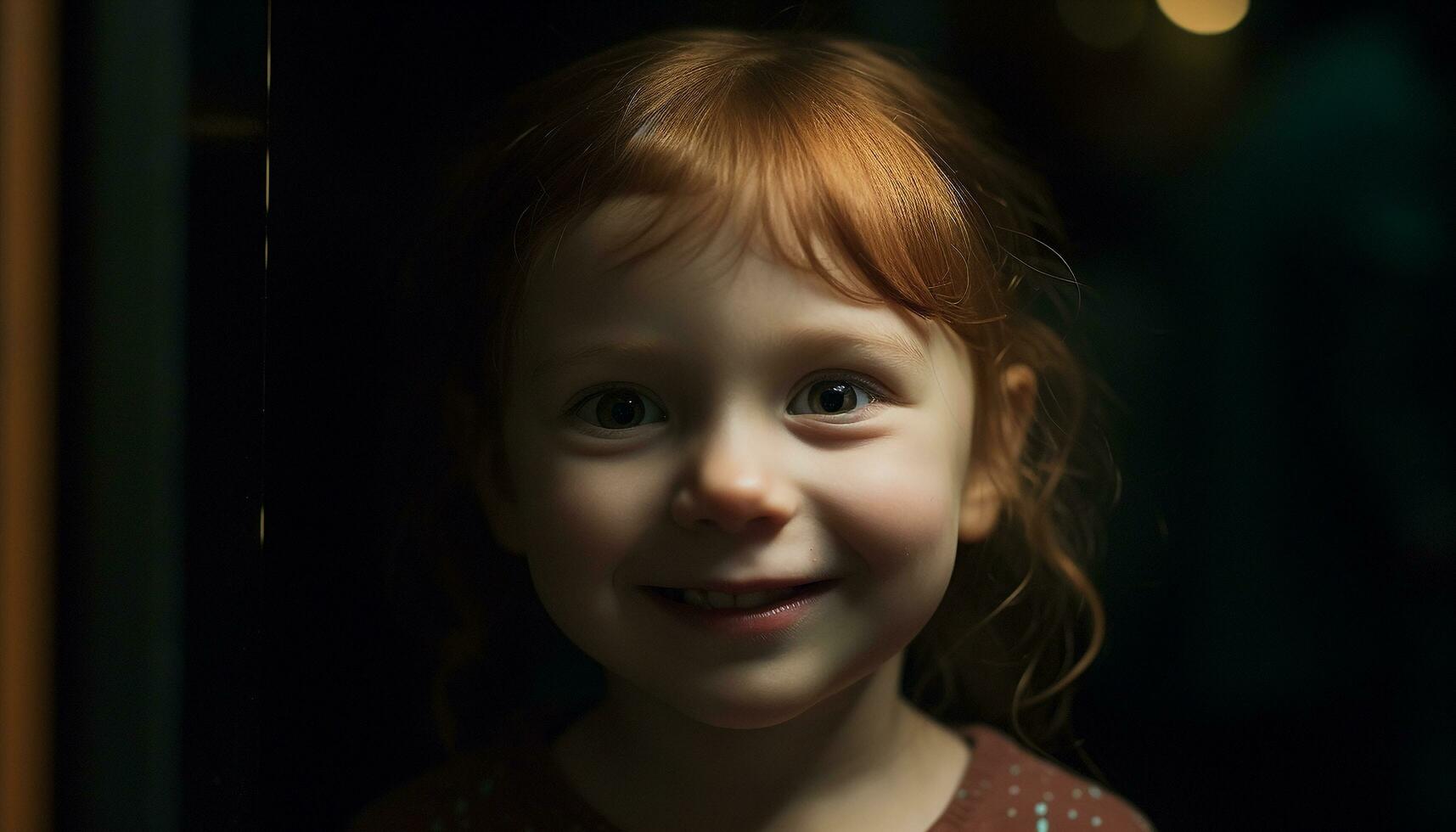 A cute, smiling child looking at camera with innocence and joy generated by AI photo