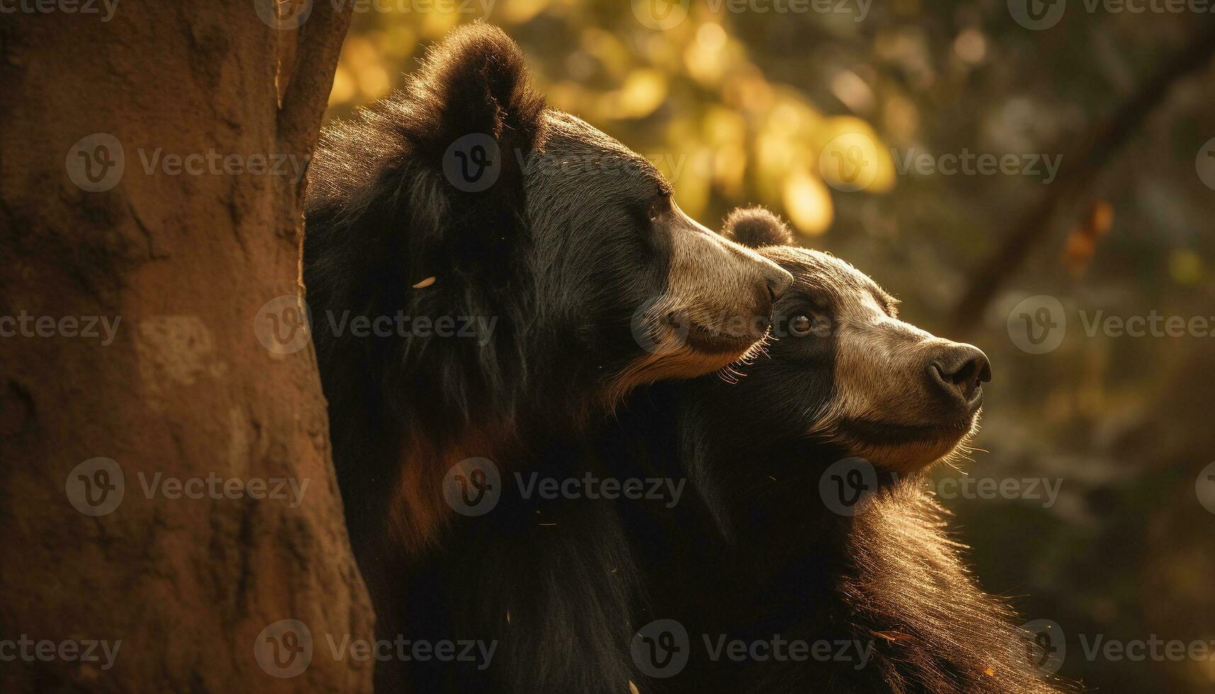 A cute dog sitting in the grass, looking at the tree generated by AI photo