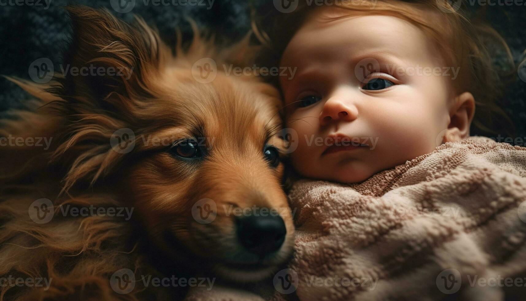 A cute small dog brings joy and love to a child generated by AI photo