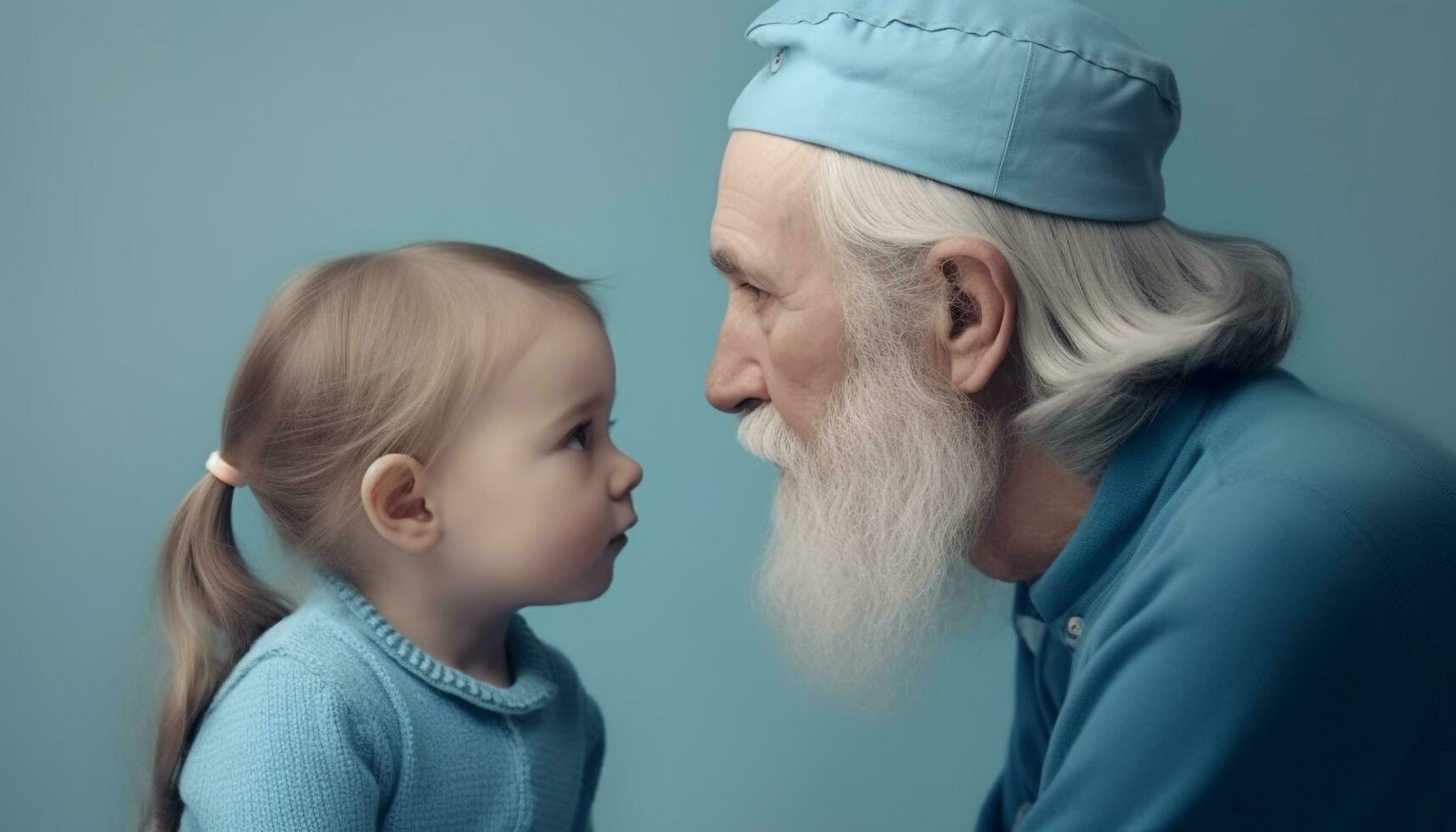 A smiling grandfather holding his cute grandchild, creating a bond generated by AI photo
