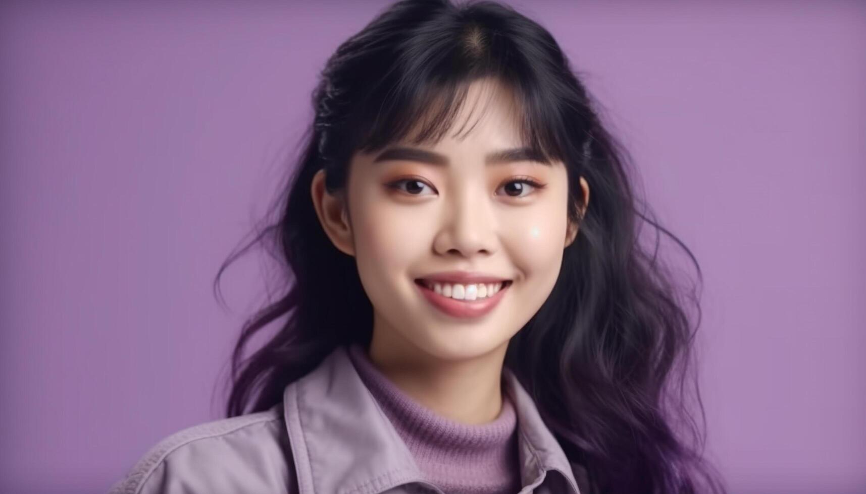 Smiling portrait of a cute, cheerful girl looking at camera generated by AI photo