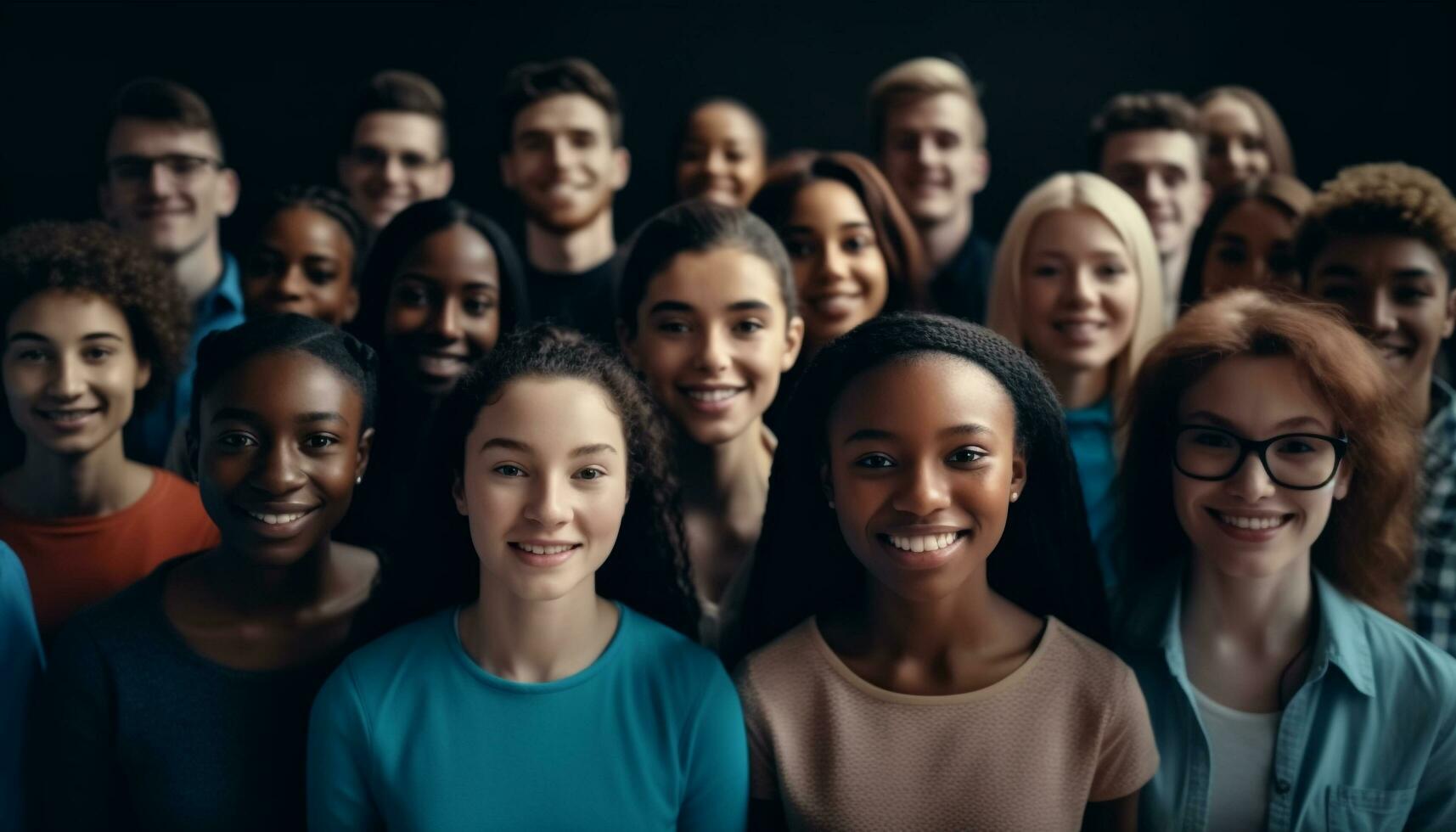 A cheerful group of students smiling, looking at camera together generated by AI photo