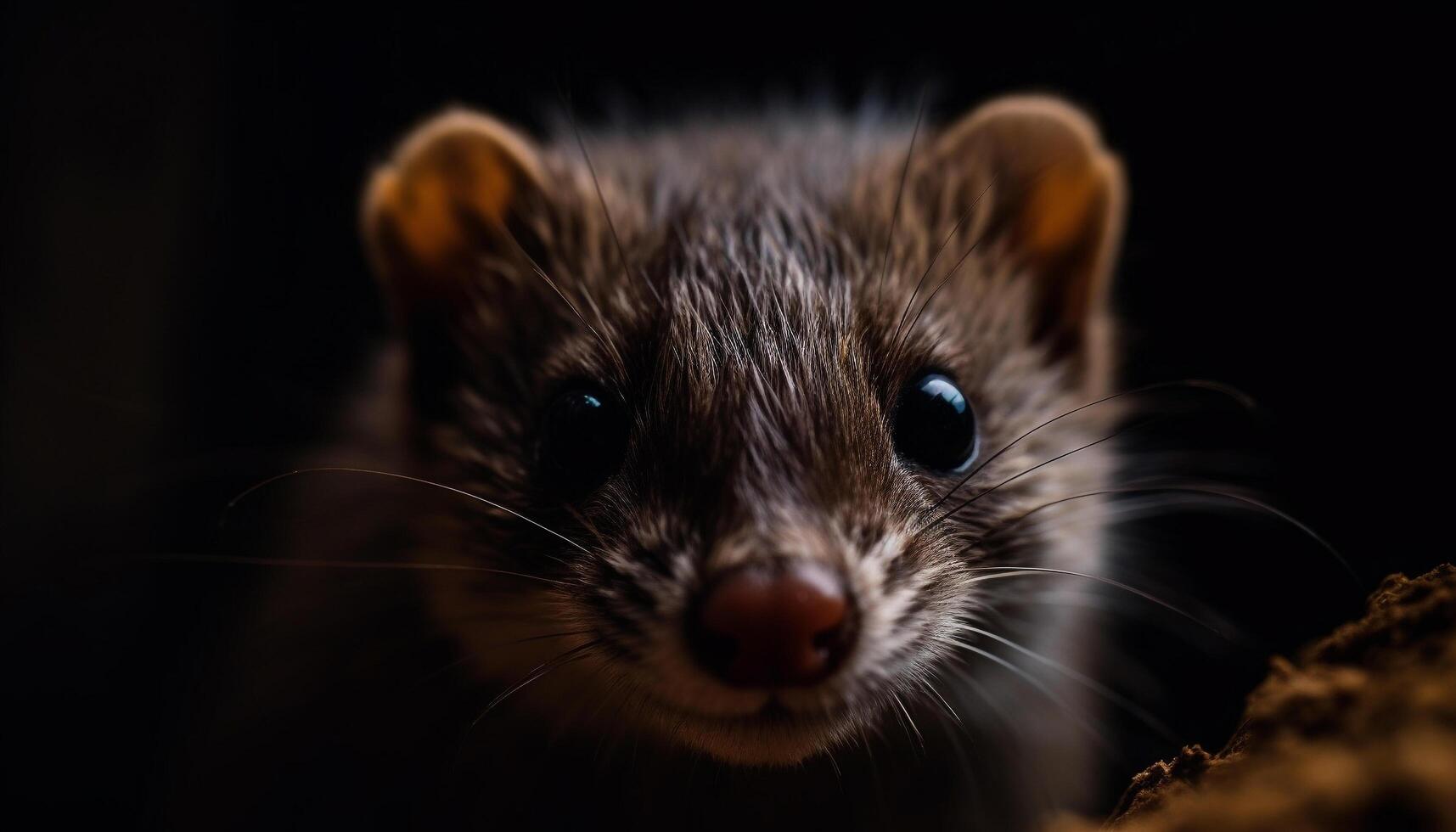 linda pequeño mamífero con mullido piel y bigotes, mirando tímido generado por ai foto