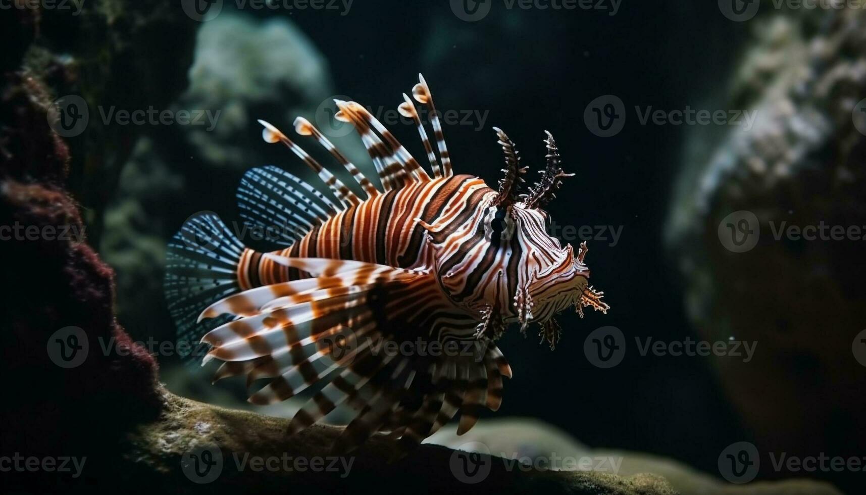 Underwater animal nature fish reef scuba diving lionfish water generated by AI photo