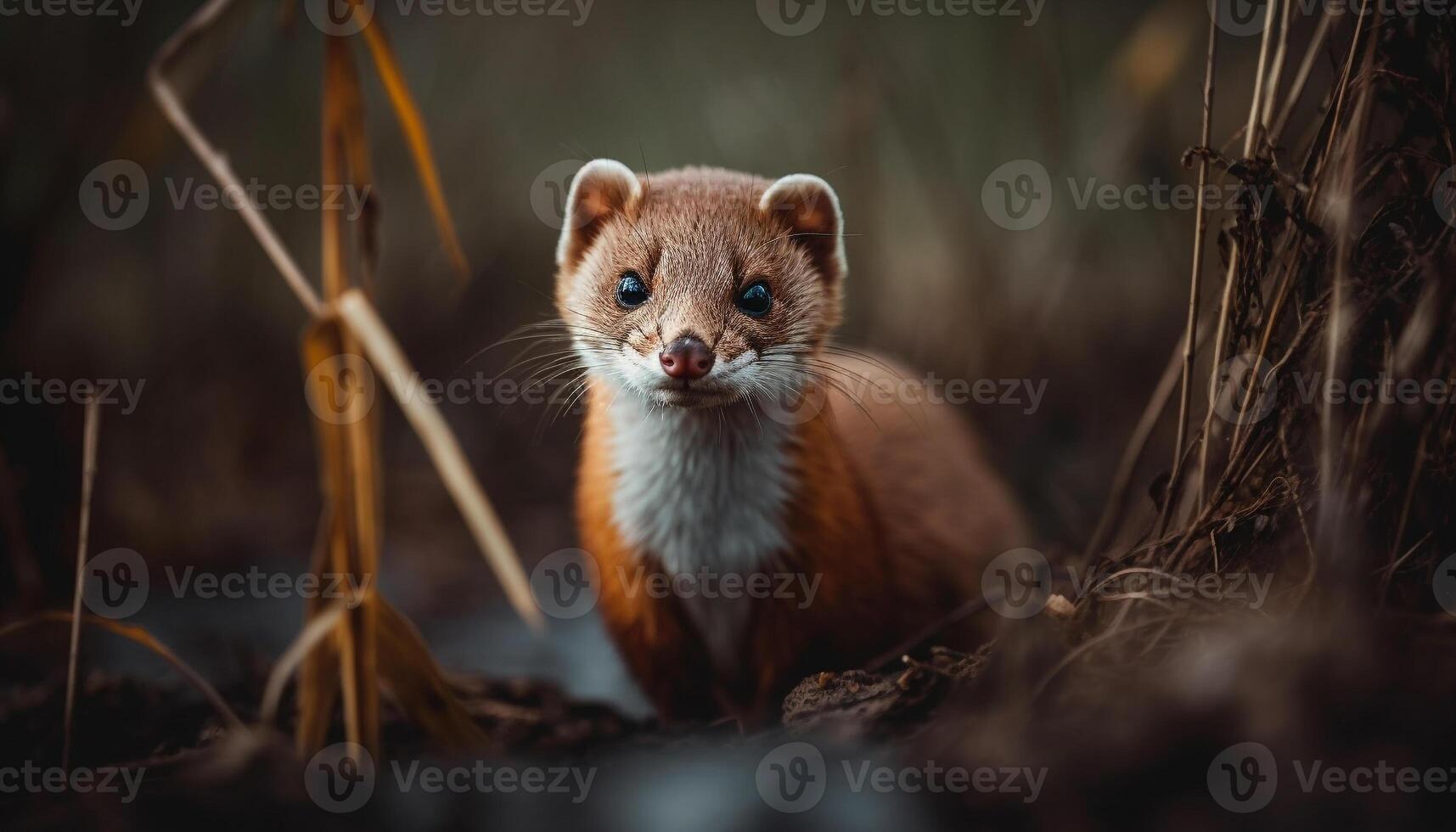 Cute mammal looking outdoors, small fur animal in the forest generated by AI photo
