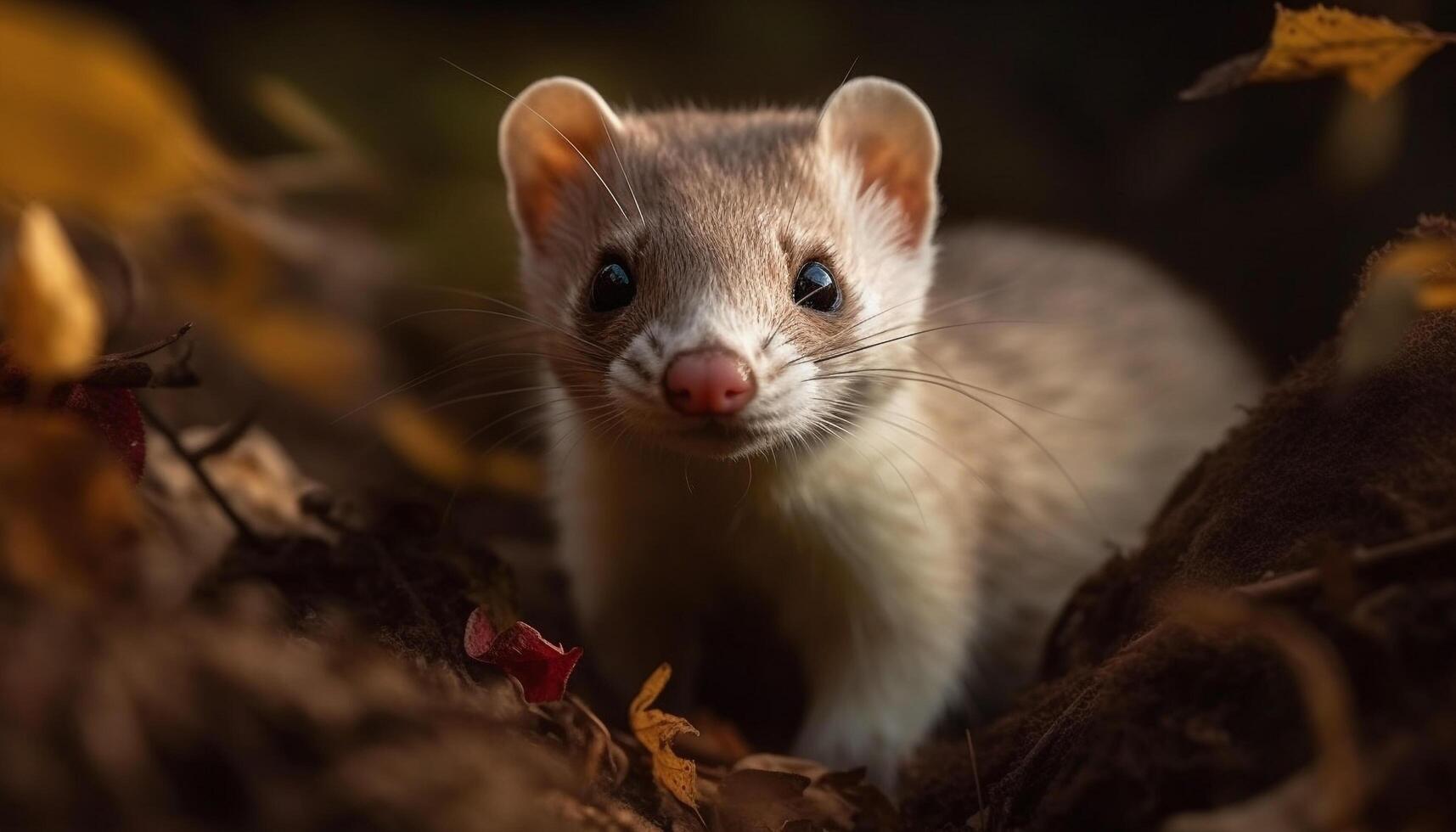 Cute mammal, small and fluffy, sitting in the autumn forest generated by AI photo