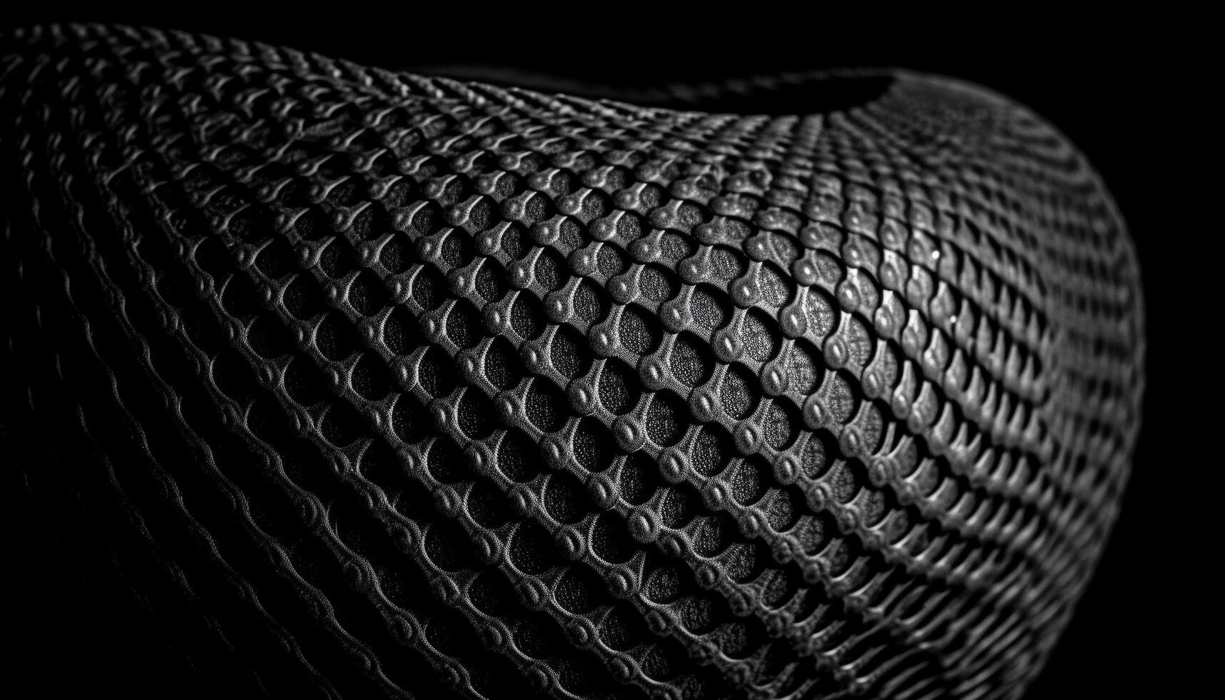 Abstract black leather ball on a shiny black background, modern design generated by AI photo