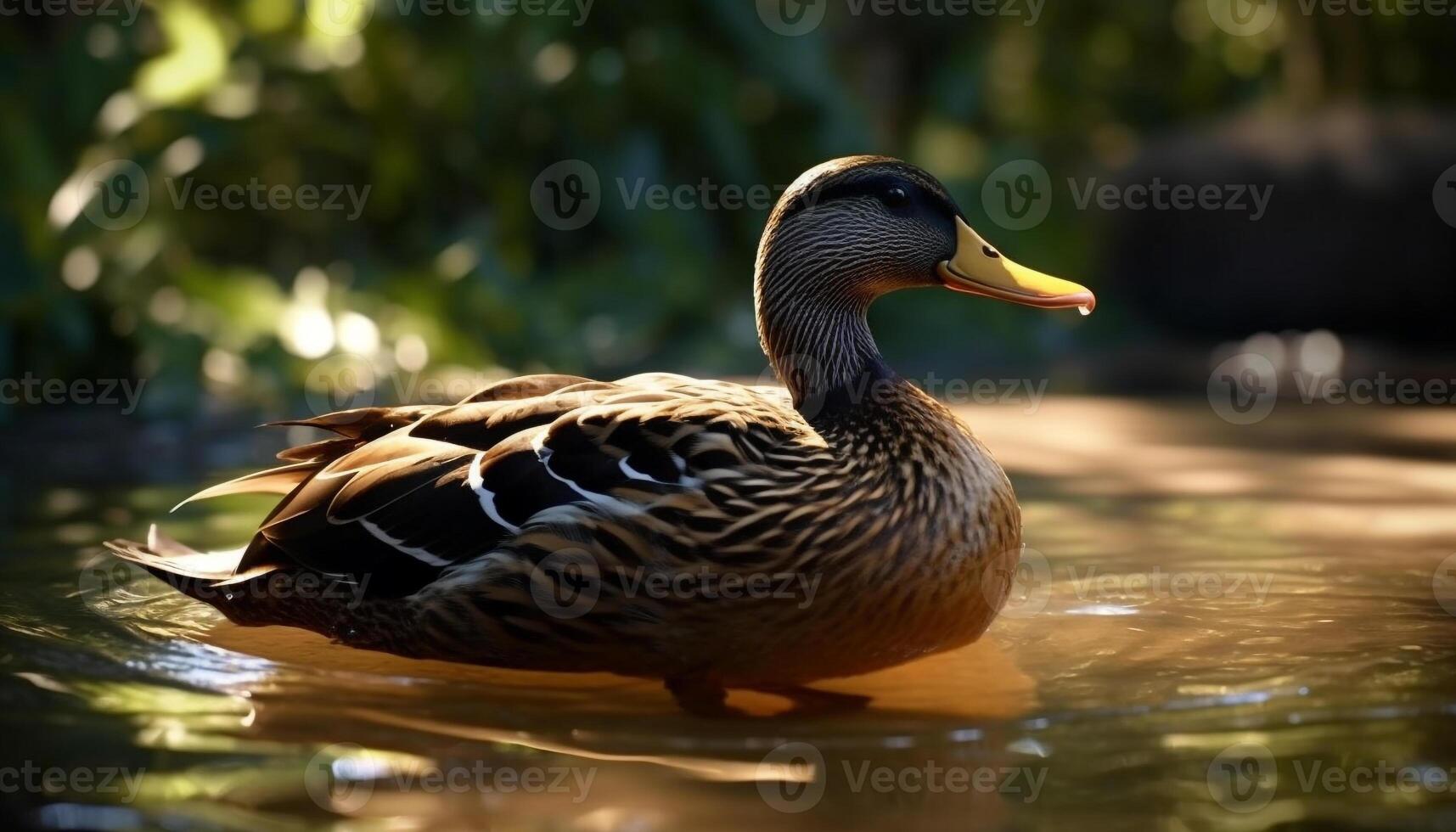 A beautiful mallard duck enjoys the tranquil pond in nature generated by AI photo