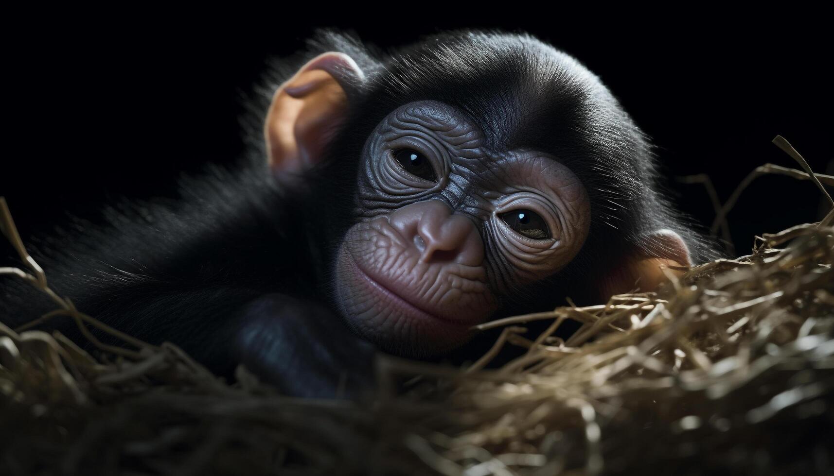 Cute young monkey in studio shot, looking at camera closely generated by AI photo