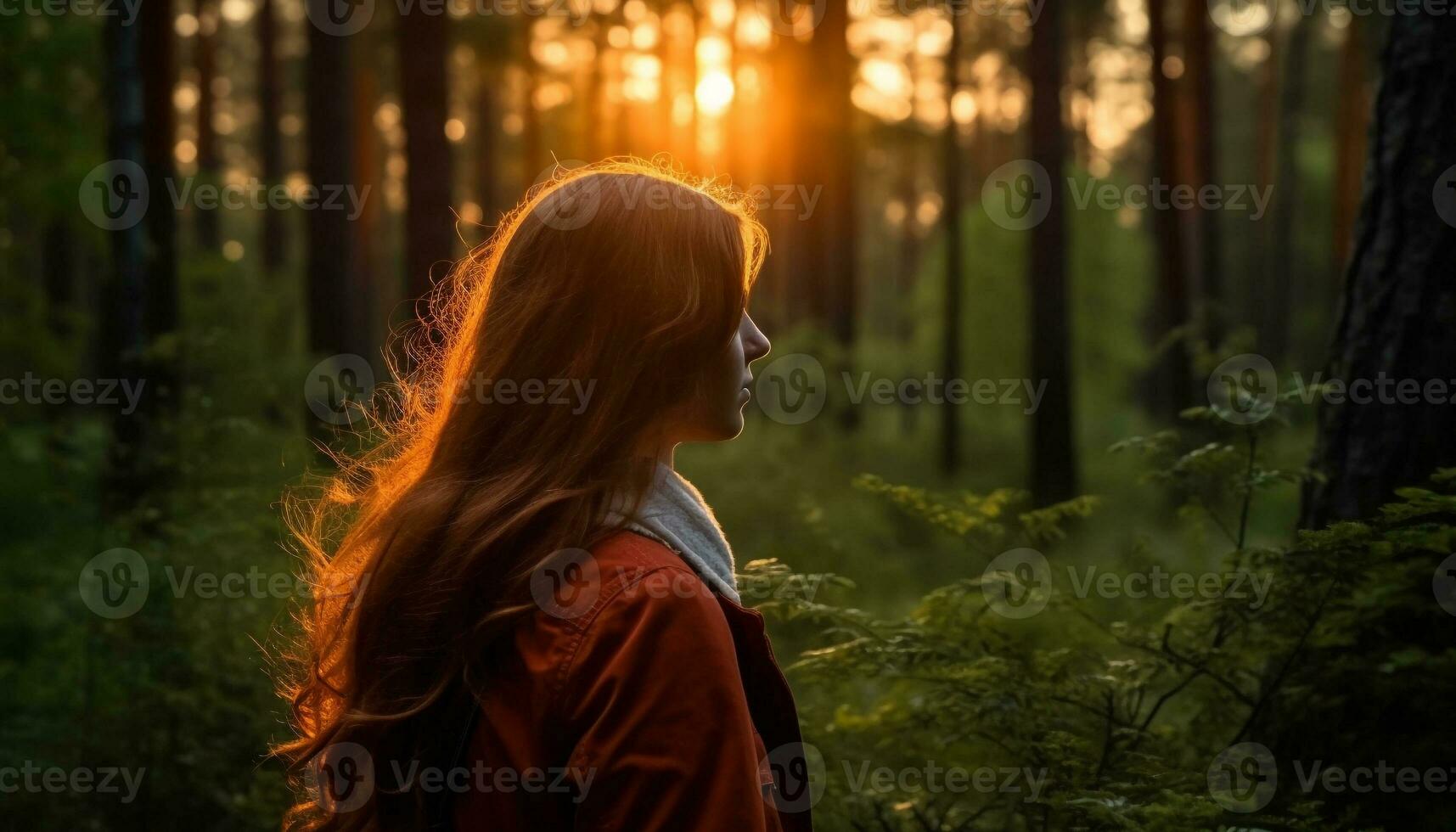A young woman enjoying the beauty of nature outdoors generated by AI photo