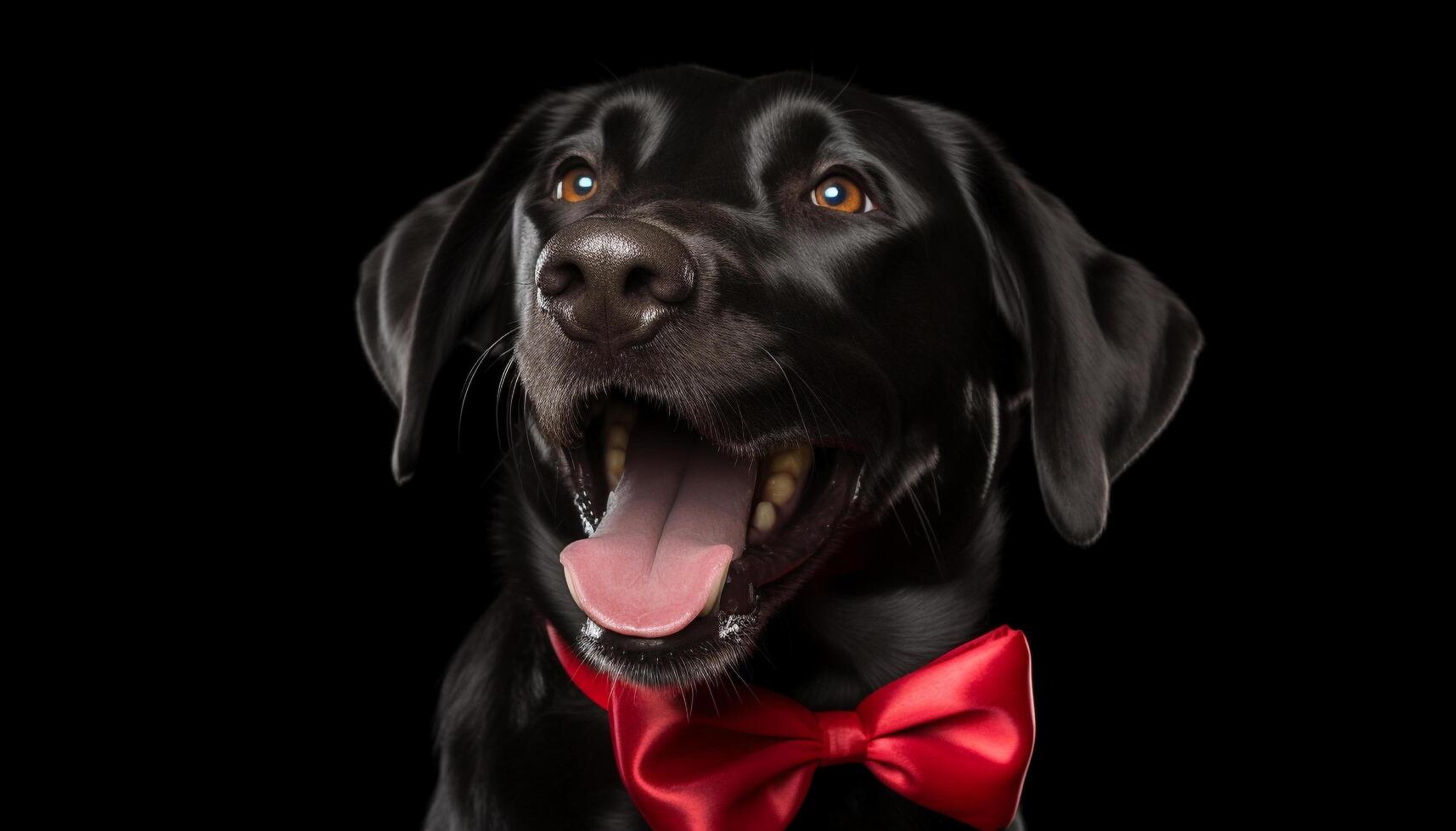 Cute purebred dog, Labrador puppy, sitting, looking at camera, tongue out generated by AI photo